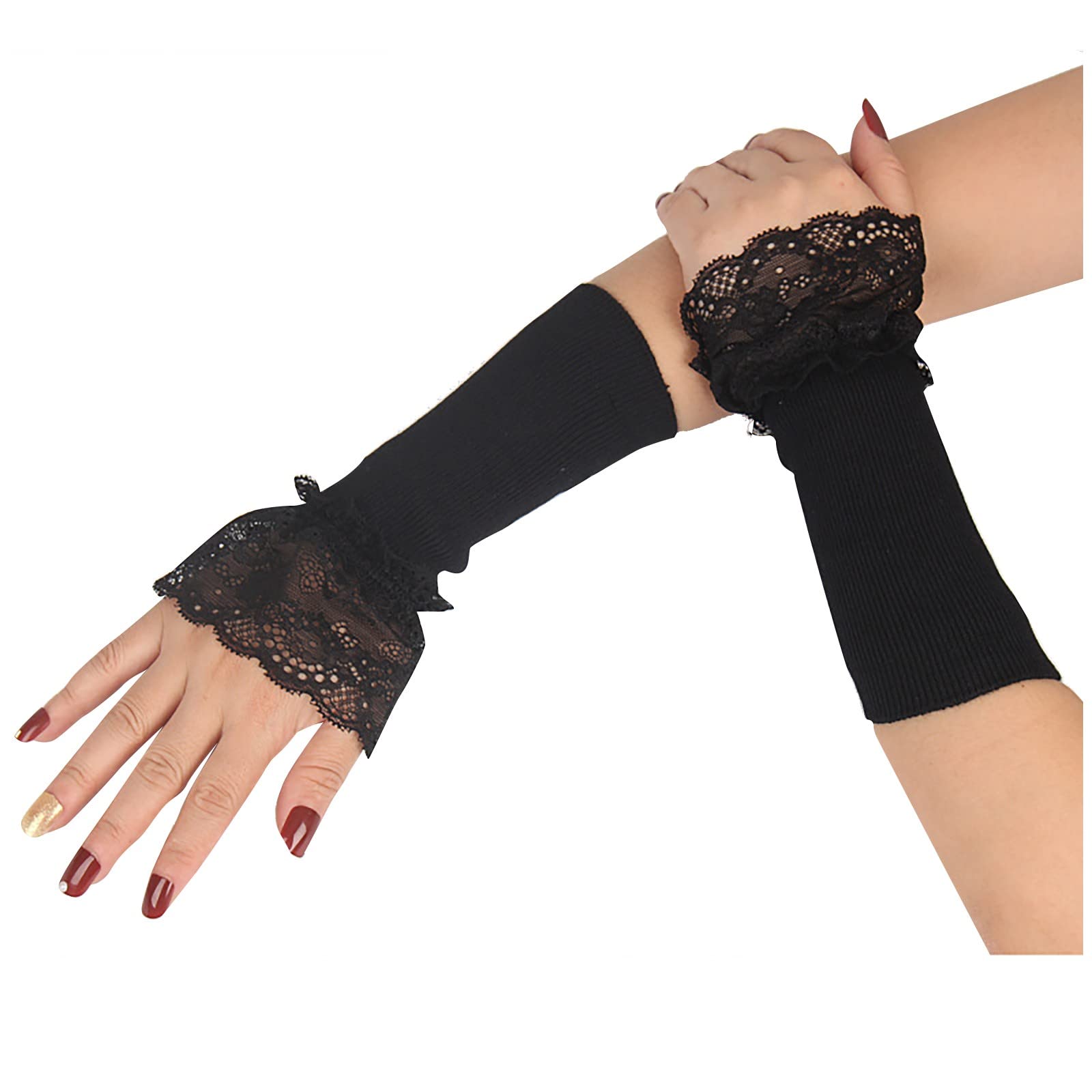Women's Knitted Fingerless Gloves - Half Sleeve Lace Arm Warmers for Winter, Fall & Spring - Perfect for Outdoor Activities, Office Wear & Fashion Accessories