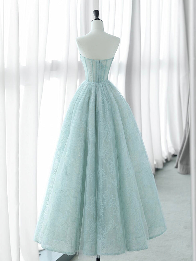 Elegant A-Line Sweetheart Neck Tulle Lace Blue Long Prom Dress - Formal Evening Gown for Homecoming, Ball, Wedding & Special Occasions