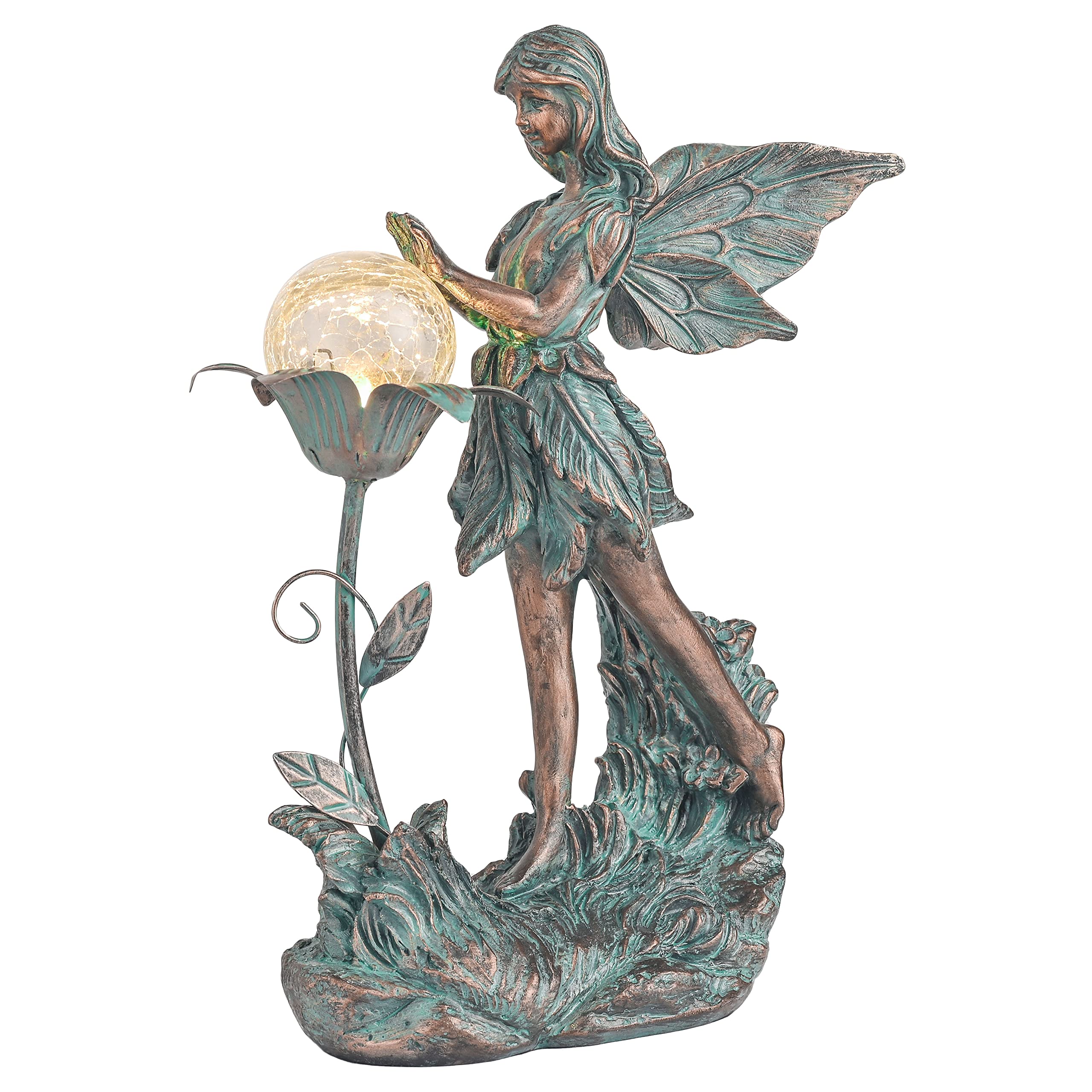 Large Bronze Garden Fairy Sculpture with Solar Light - 10.6\