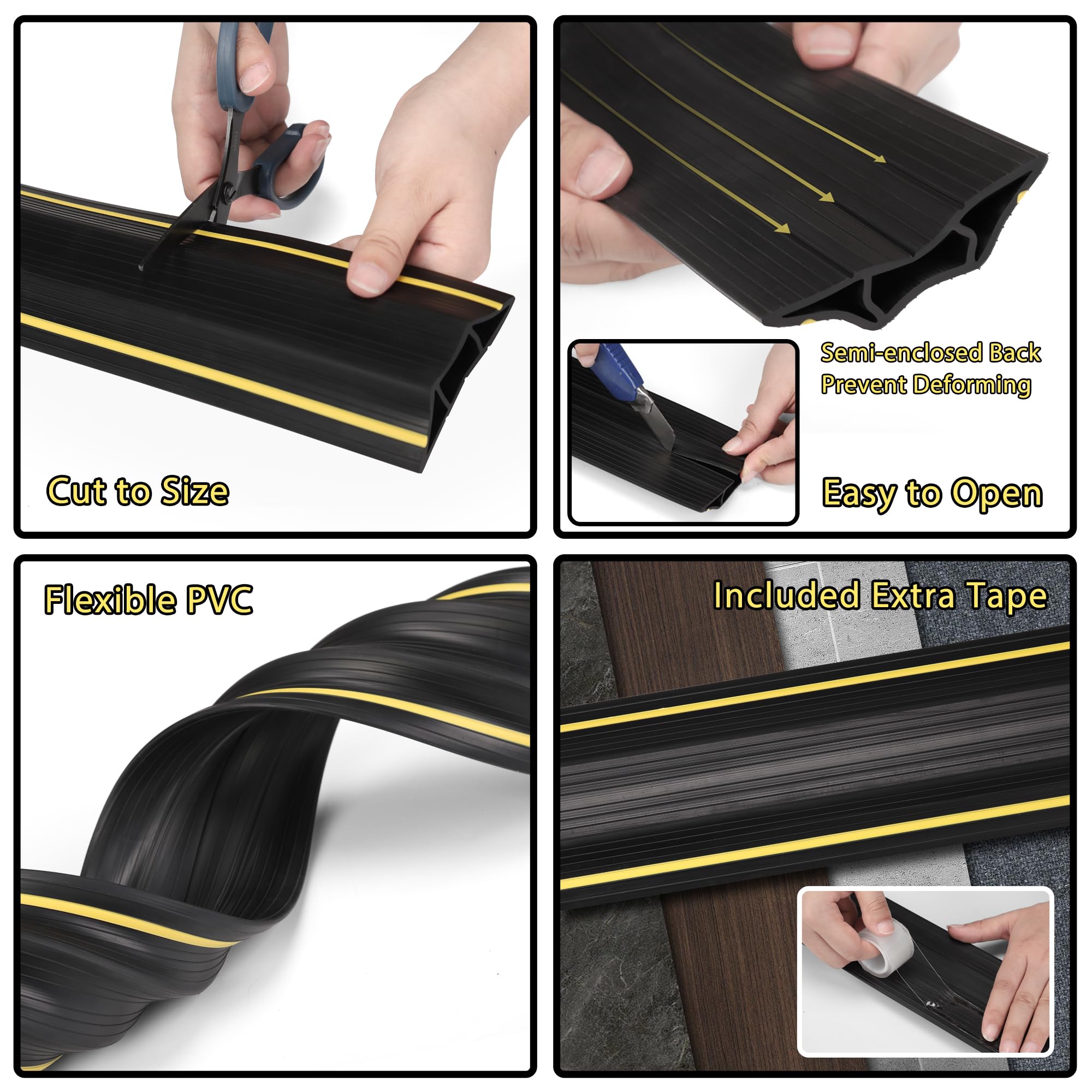 ZhiYo 4ft Floor Cord Cover - Large Capacity Cable Protector for Home & Office - Wire Hider to Prevent Tripping Hazards - Ideal for Living Room, Bedroom, and Workspace Safety