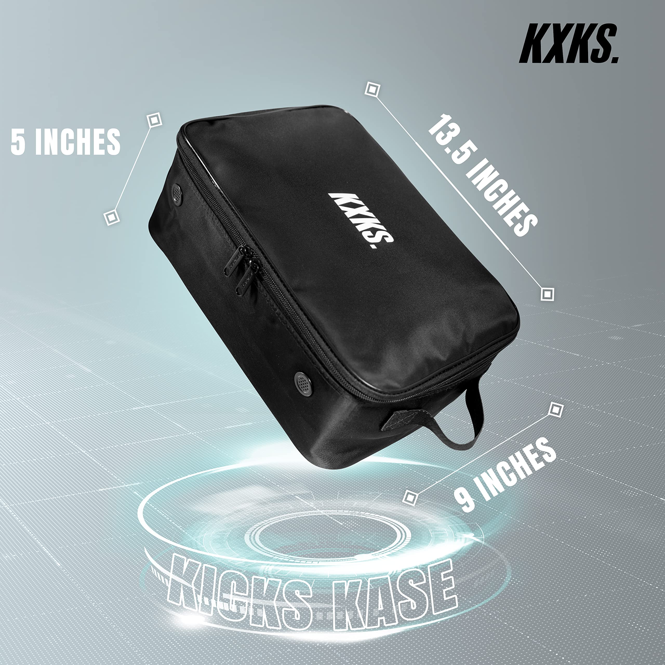 Kicks Kase Sneaker Travel Case - 9L Shoe Storage Bag for Men & Women - Fits Up to US Men's Size 13 - Black - Perfect for Gym, Travel & Sports Gear Organization