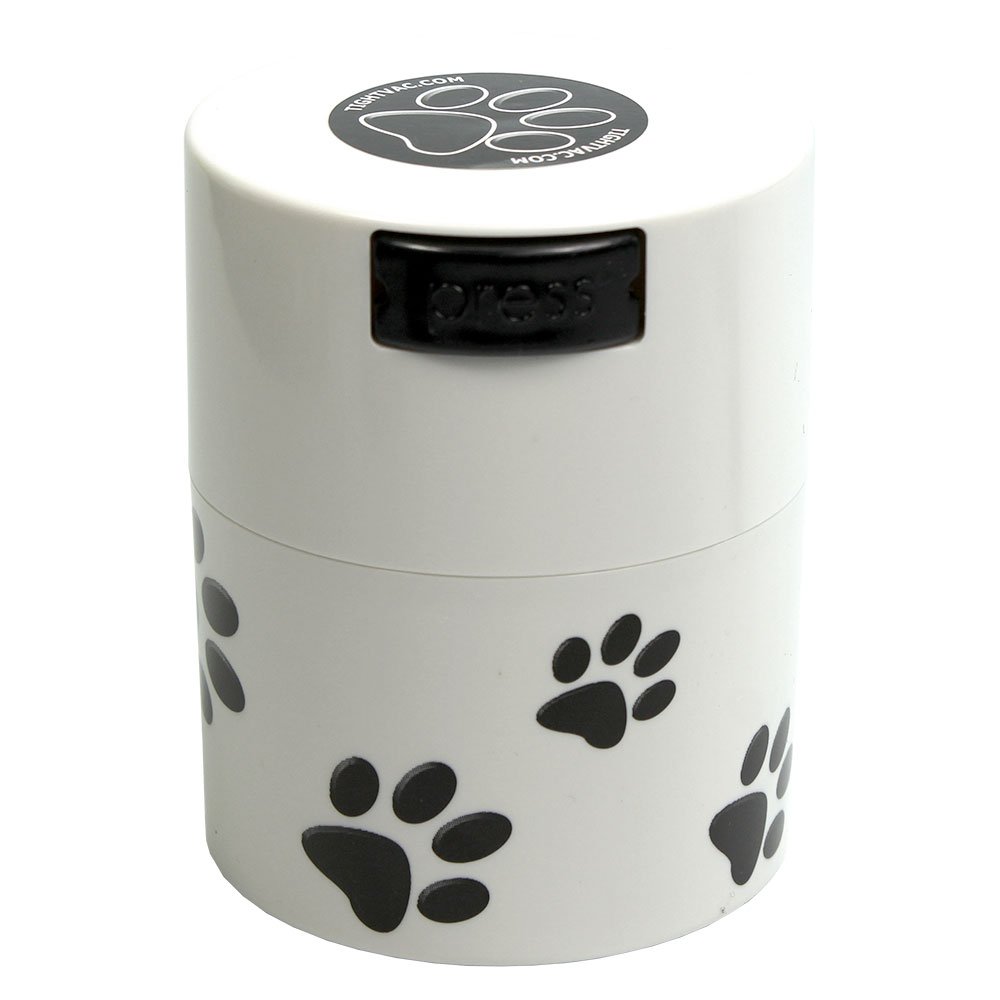 Pawvac 3 Ounce Vacuum Sealed Pet Food Storage Container with White Cap & Black Paws - Airtight Dry Food Container for Dogs, Cats, Treats - Perfect for Kitchen, Travel, Camping & Fresh Food Preservation