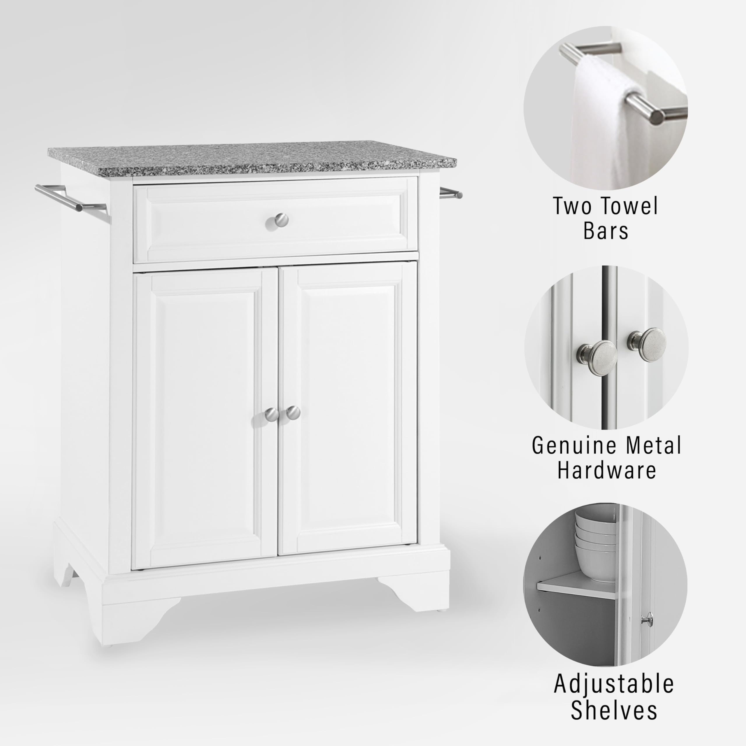 Crosley Lafayette Granite Top Portable Kitchen Island Cart with Wheels - White Rolling Microwave Stand for Small Spaces, Extra Storage & Countertop Prep | Perfect for Apartments, Dorms & Compact Kitchens