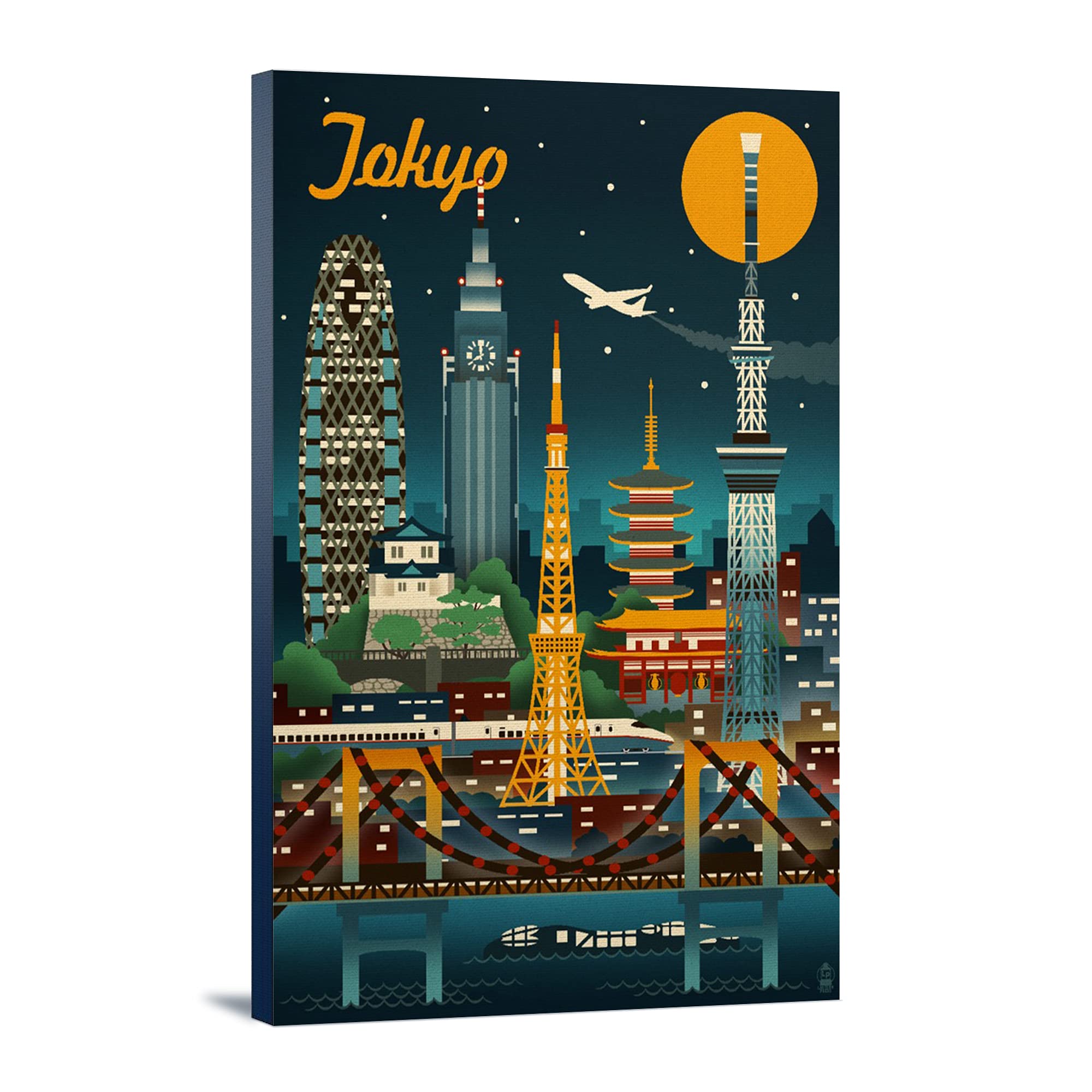 Lantern Press Tokyo Japan Retro Skyline Wall Art - 16x24 Wrapped Canvas Print for Home & Office Decor - Perfect for Living Room, Bedroom or Gift