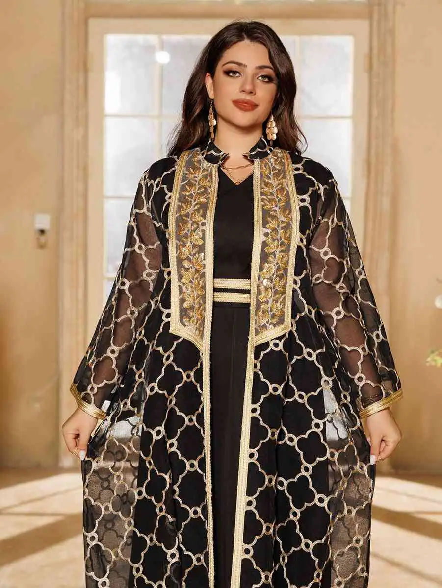 Muslim Women's 2-Piece Eid Caftan Dress Set with Doris Embroidery - Elegant Islamic Prayer Outfit for Ramadan & Special Occasions