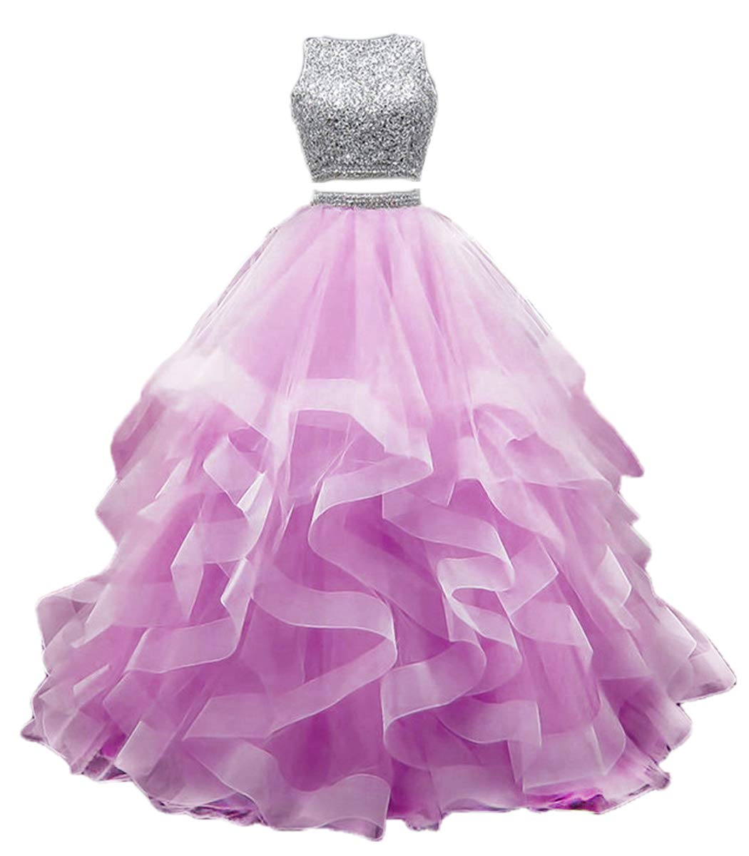 Elegant KaBuNi 2-Piece Prom Dress with Beaded Details - Long Quinceanera Gown with Layered Ruffle Tulle Skirt - Perfect for Sweet 16, Homecoming, and Formal Ball Events