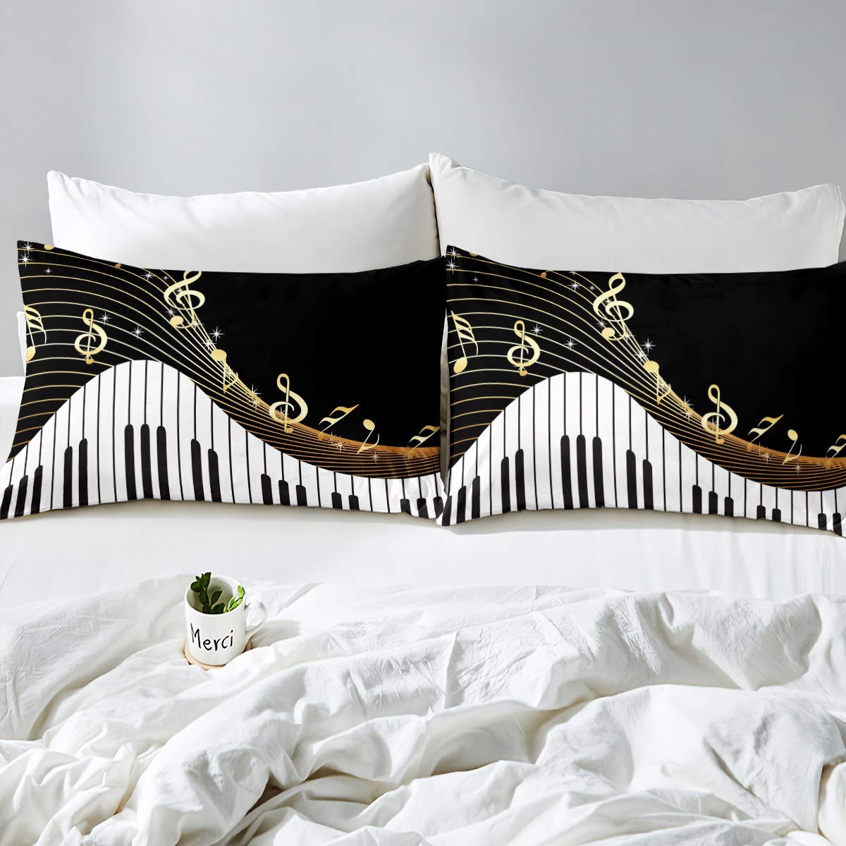 Feelyou Piano Comforter Set - Classic Music Themed Queen Size Bedding for Boys & Girls | Microfiber Musical Duvet Cover with Geometric Stripes | Perfect for Kids' Room Decor, Music Lovers & Themed Bedrooms