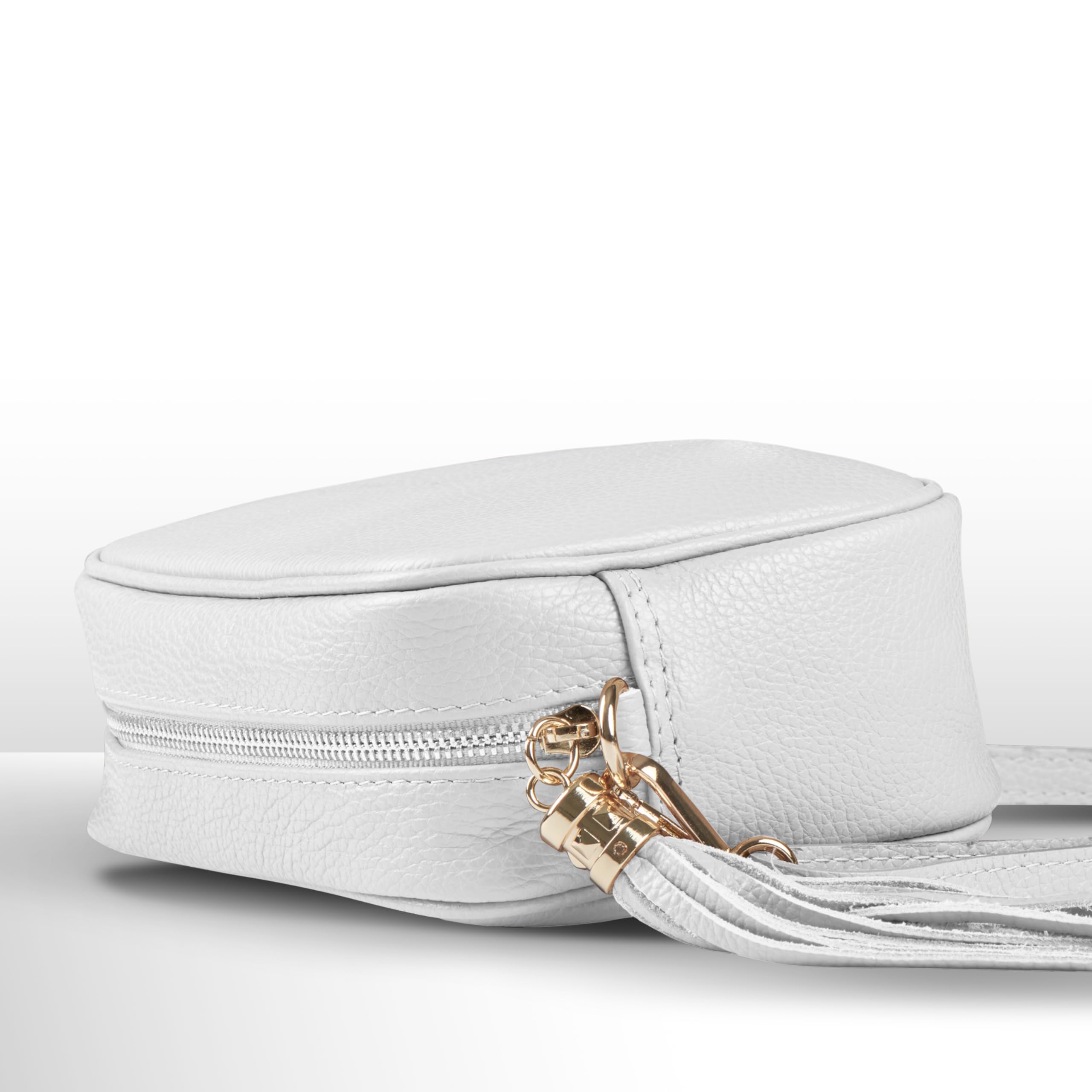 Italian Genuine Leather Crossbody Bag for Women - Zipper Closure, Adjustable Long Strap with Tassel | Small Purse Wallet Shoulder Handbag for Everyday Use, Travel & Shopping