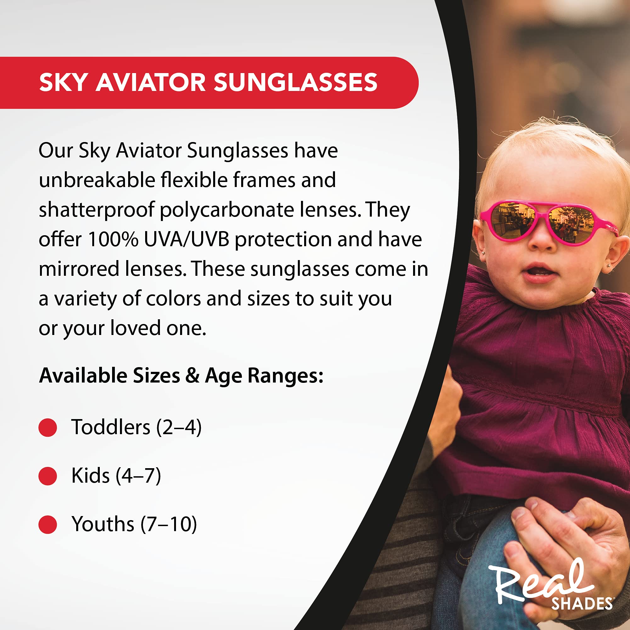 Kids Aviator Sunglasses for Boys & Girls - Flexible & Durable Toddler Sunglasses with UV Protection - Perfect for Outdoor Play, Beach, and Travel