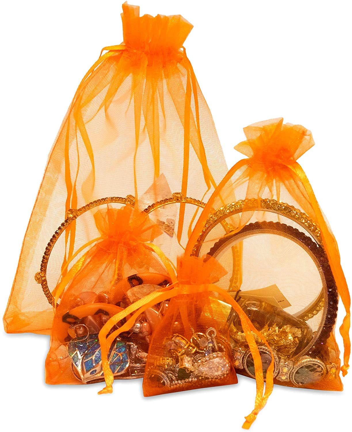 100-Pack Orange Sheer Organza Drawstring Gift Bags 2x2.75