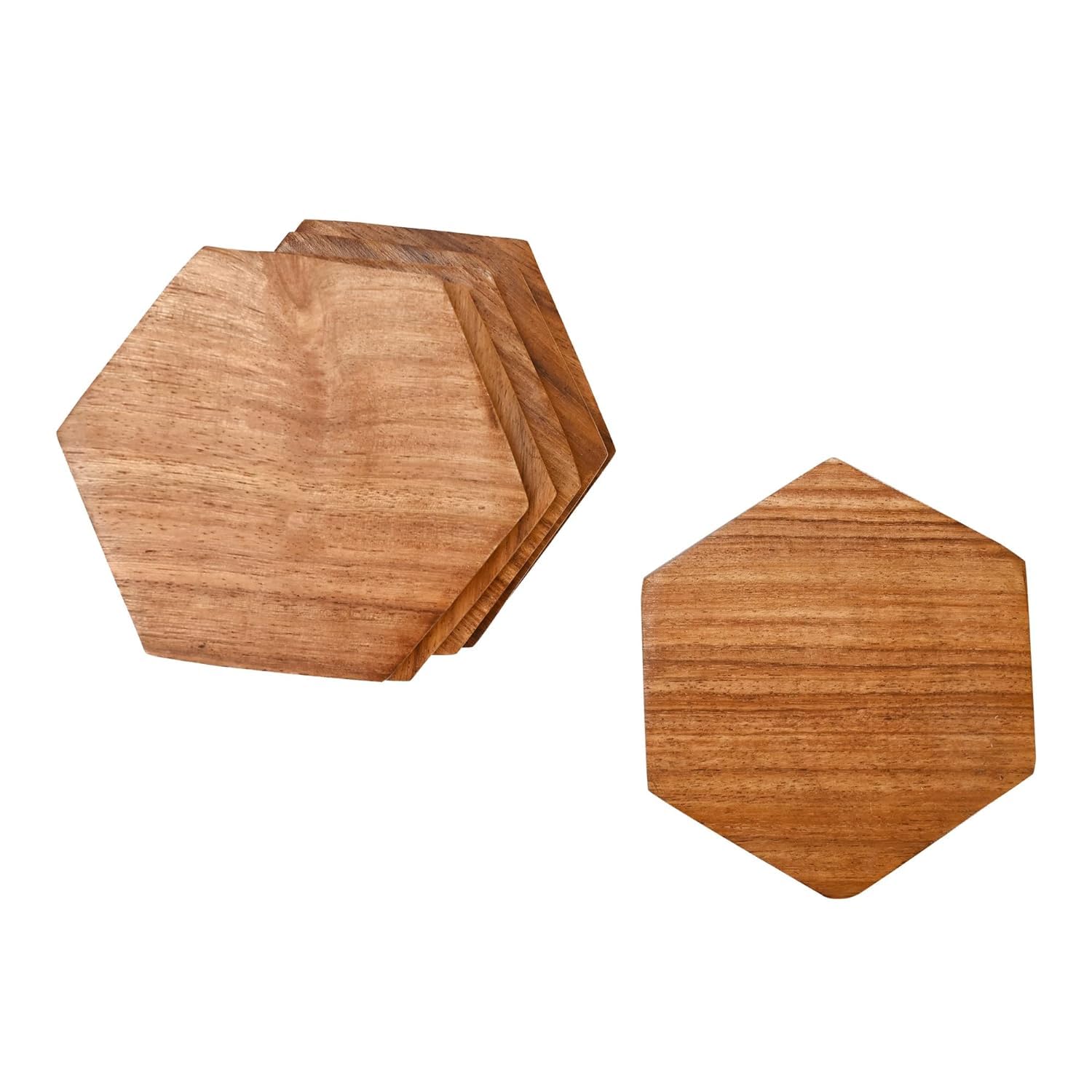 Handmade Wooden Coasters Set of 6 - Natural Wood Drink Coasters for Coffee, Tea, Beer & Wine - Perfect for Home, Office, Bar & Restaurant Tabletops - Protects Surfaces from Stains & Heat