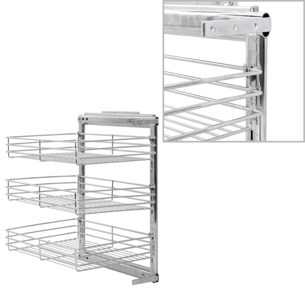 3-Tier Sliding Wire Basket Organizer for Kitchen Cabinets - Pull-Out Storage Shelf for Utensils, Spices & Pantry Items (13.8 Inch) - Perfect for Small Kitchen Organization & Space Saving