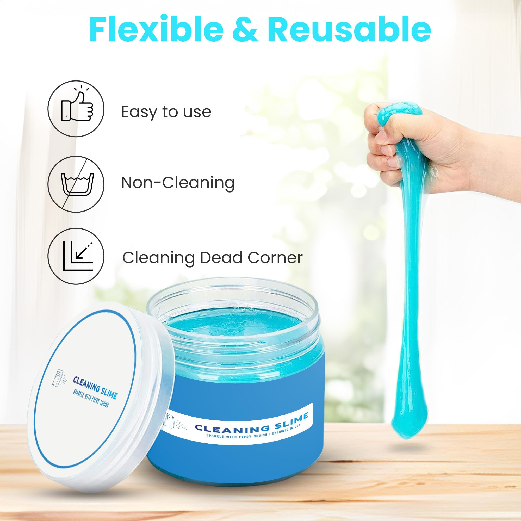Universal Car Cleaning Gel - Detailing Kit for Dust & Crevices | Auto Air Vent & Interior Cleaner | Keyboard & Small Space Putty | Blue Slime Car Accessories | Perfect for Car Detailing, Home & Office Cleaning