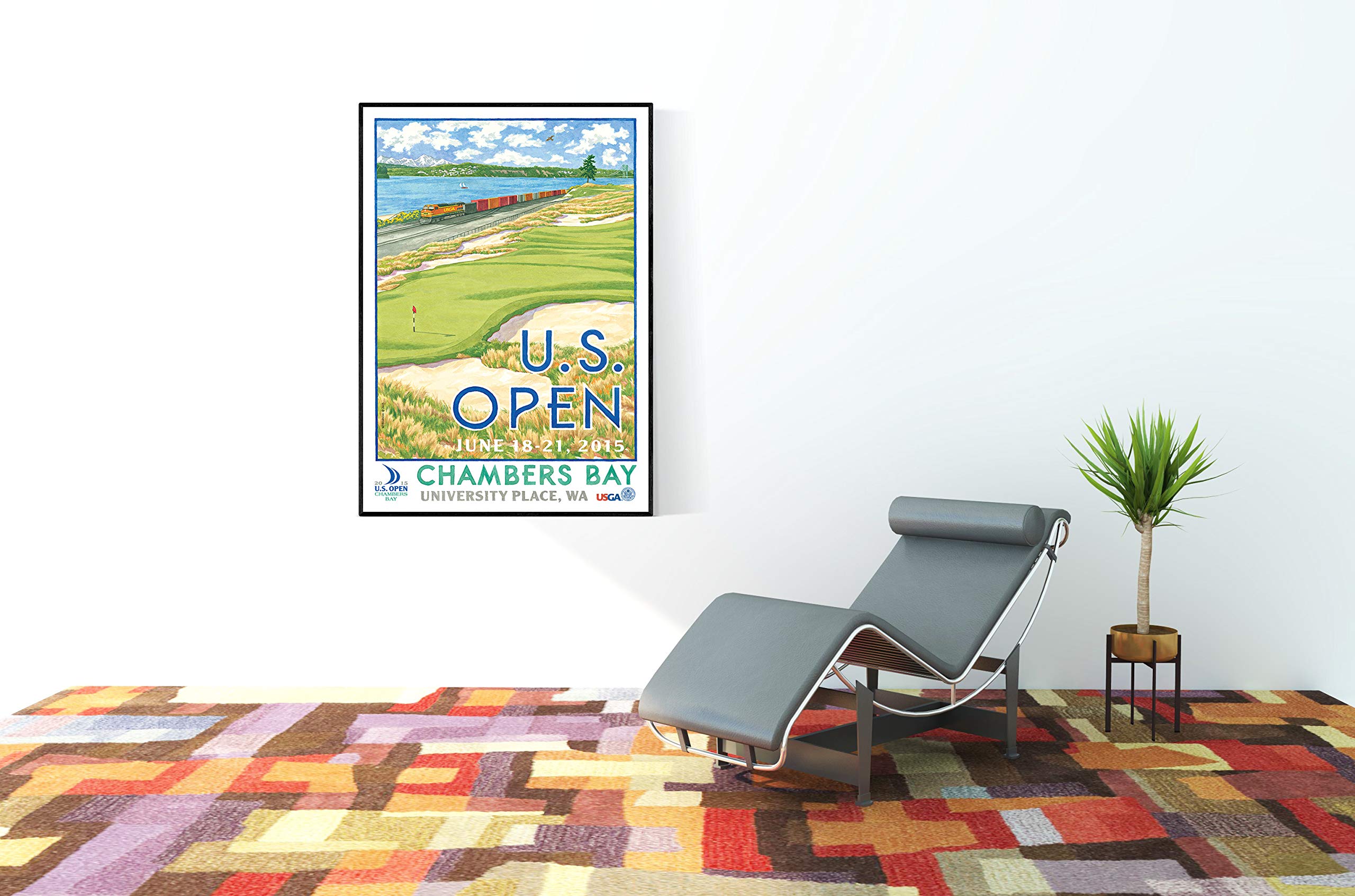 Lee Wybranski Official Golf Art Print - 2015 U.S. Open Championship at Chambers Bay - 20x30 Inch Wrapped Canvas - Perfect Golf Gift for Men, Office Decor & Man Cave Wall Art
