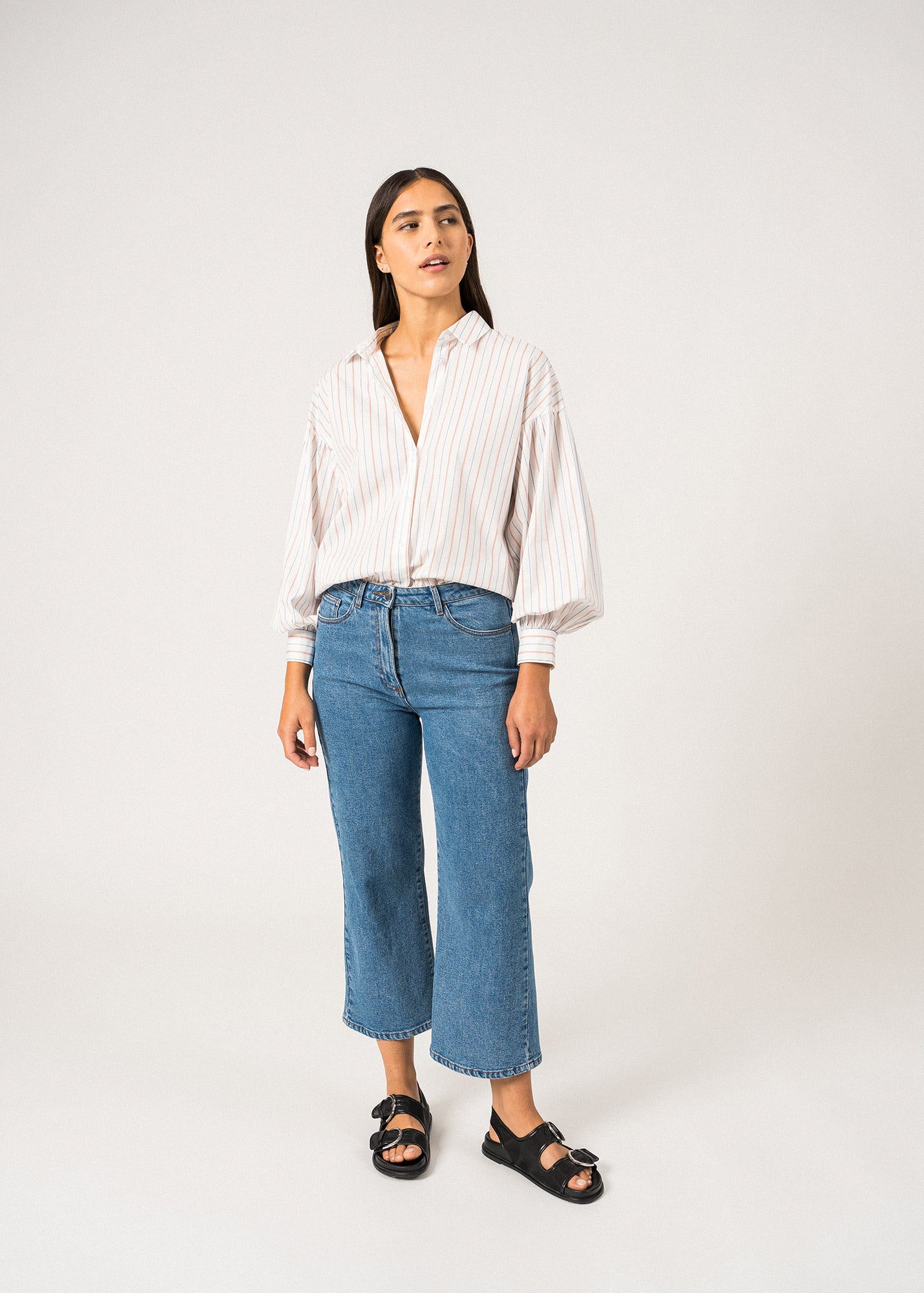 ADELE Long Sleeve Shirt for Women - Soft Cotton Elegant Blouse (White/Navy Blue/Orange) - Perfect for Office, Date Night & Casual Outfits