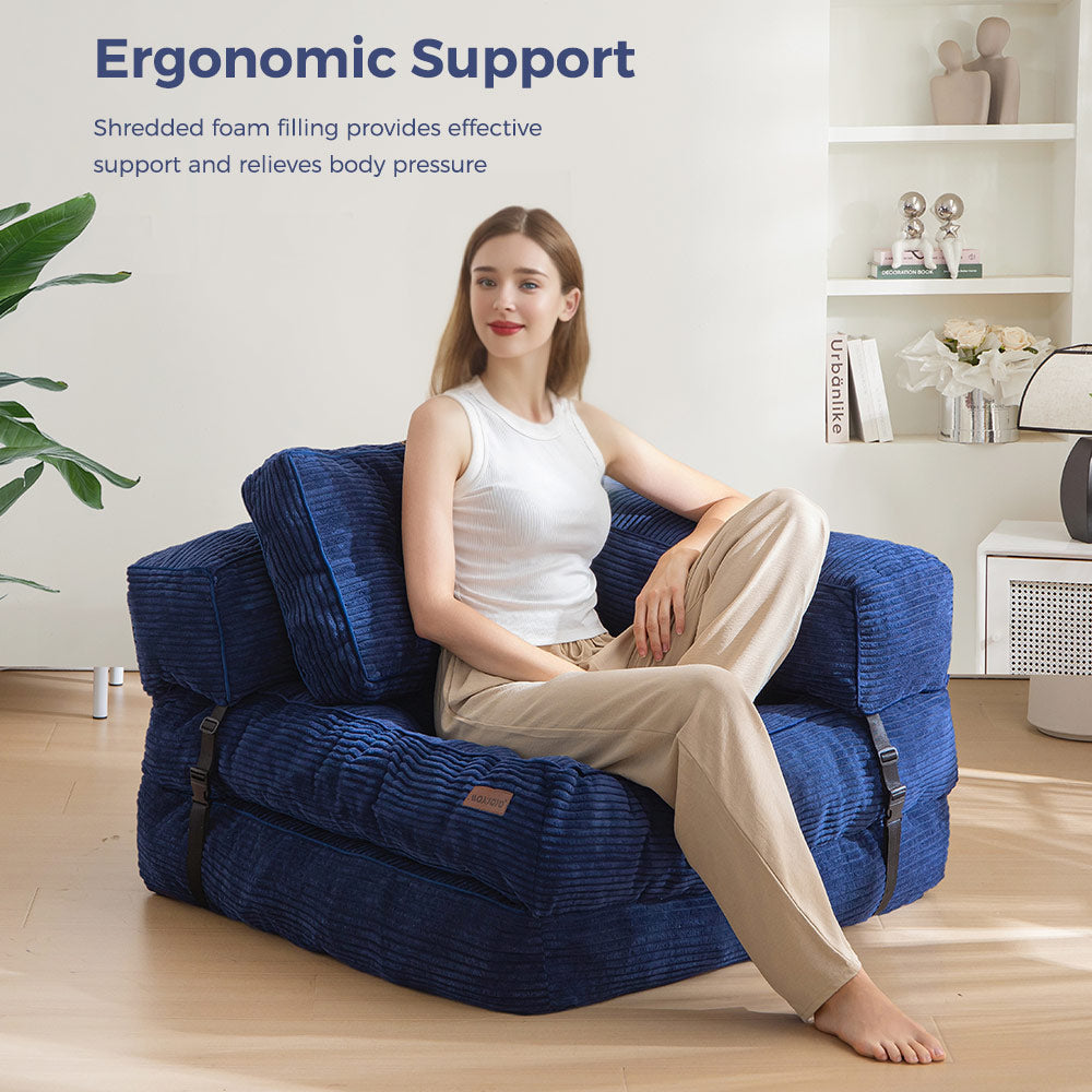 MAXYOYO L-Shaped Convertible Sofa Bed - Foldable Sleeper Sofa with Armrest in Navy Blue | Space-Saving Furniture for Small Apartments, Guest Rooms & Home Offices