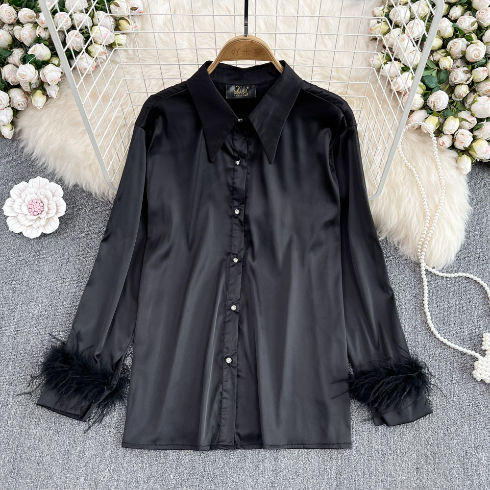 Autumn Women's Satin Single-Breasted Shirt - Elegant Blouse for Layering & Casual Wear | Perfect for Office, Dating & Fall Outfits