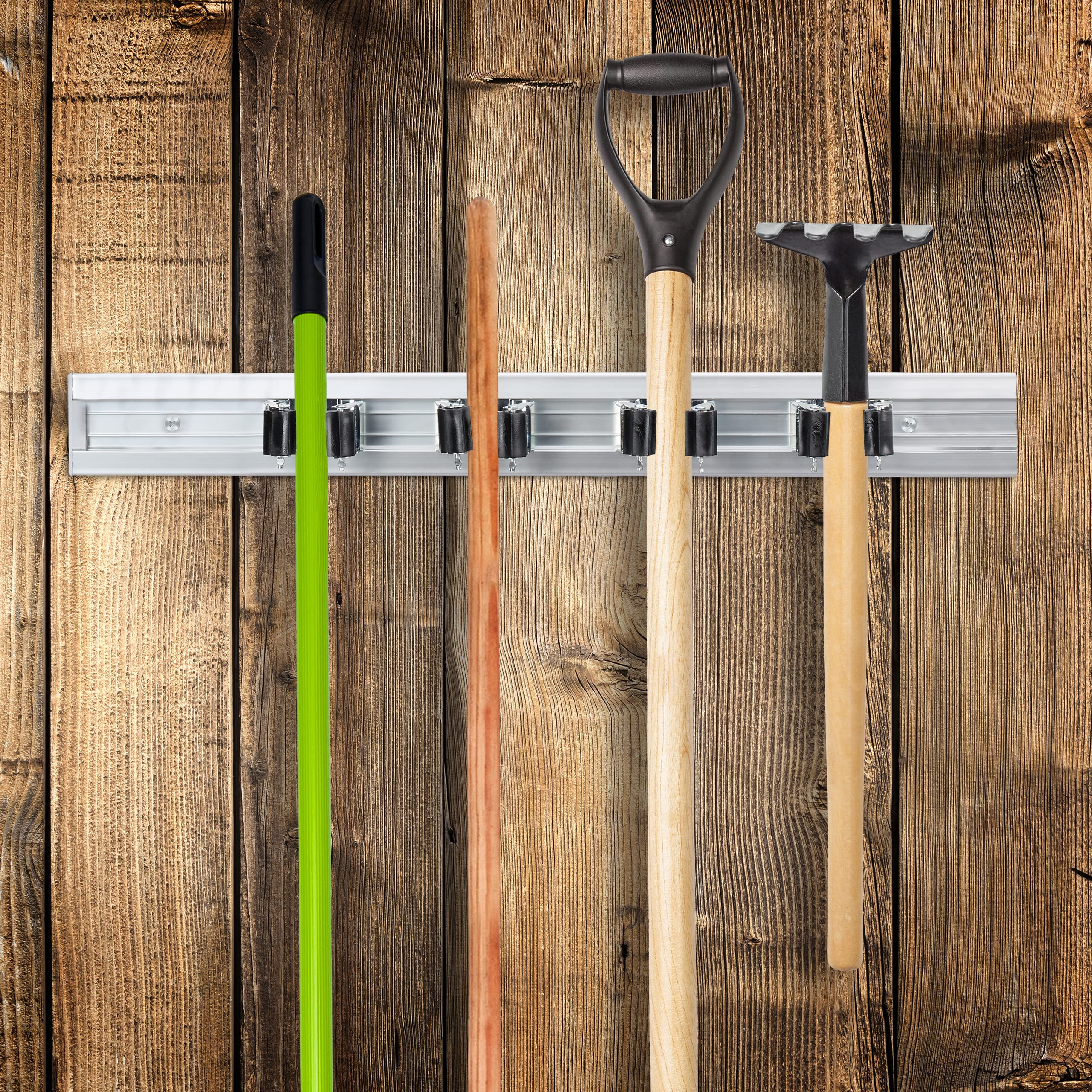 Wall Mounted Tool Holder - Heavy Duty Aluminum Bracket for Garden Tools (Silver) - Perfect for Garage, Shed & Outdoor Storage Organization