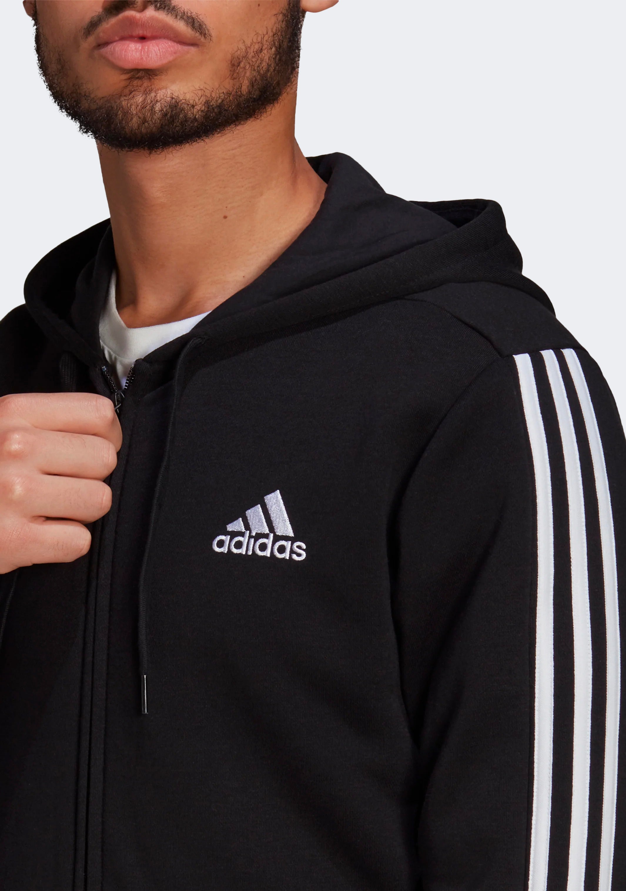 Adidas Men's Essentials 3-Stripes Fleece Full-Zip Hoodie - Warm & Comfortable Winter Jacket for Casual Wear, Gym, and Outdoor Activities