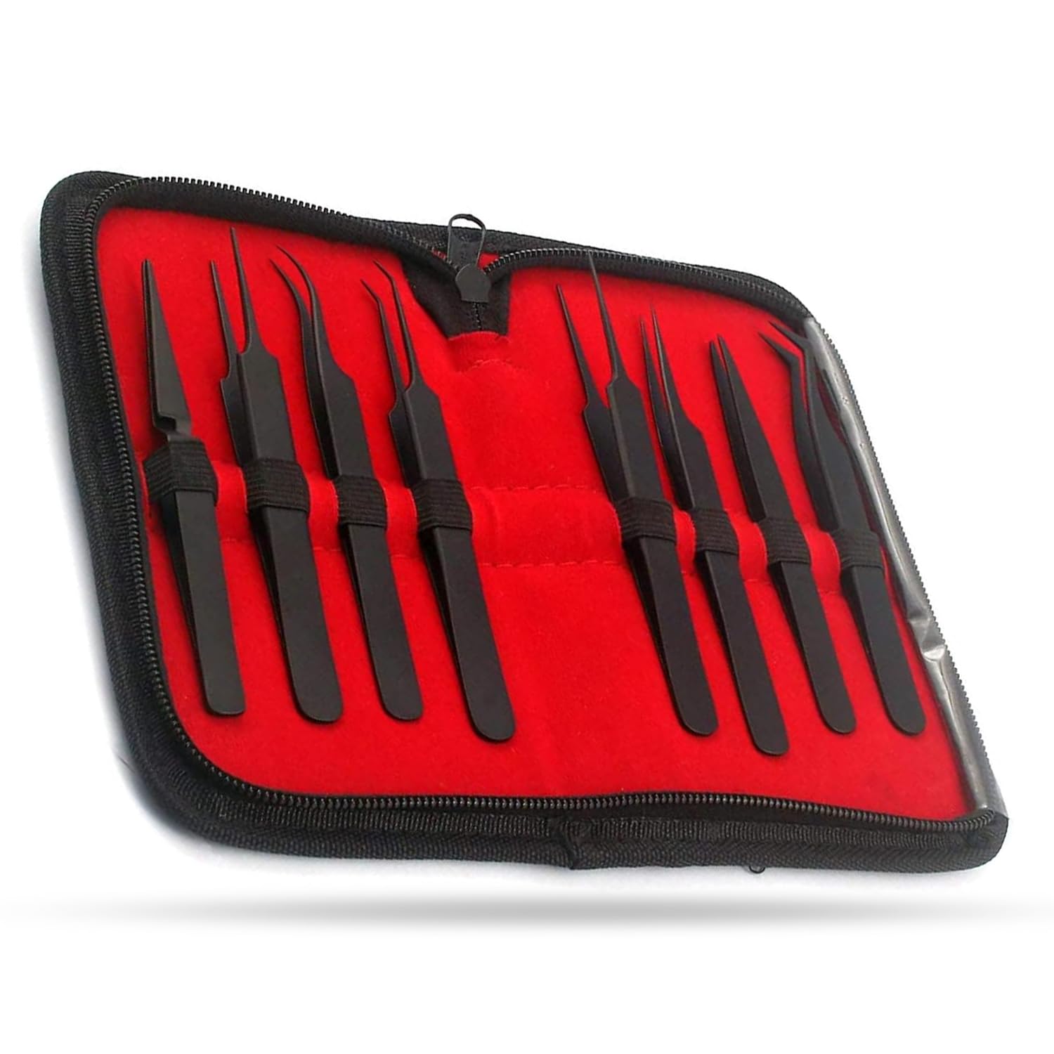 8-Piece Black Precision Non-Magnetic Anti-Static ESD Tweezers Set - Stainless Steel Electronics Repair Tools for Jewelry Making, Lab Work, Watch Repair & PCB Assembly | Ideal for DIY Crafts, Eyebrow Plucking & Model Building
