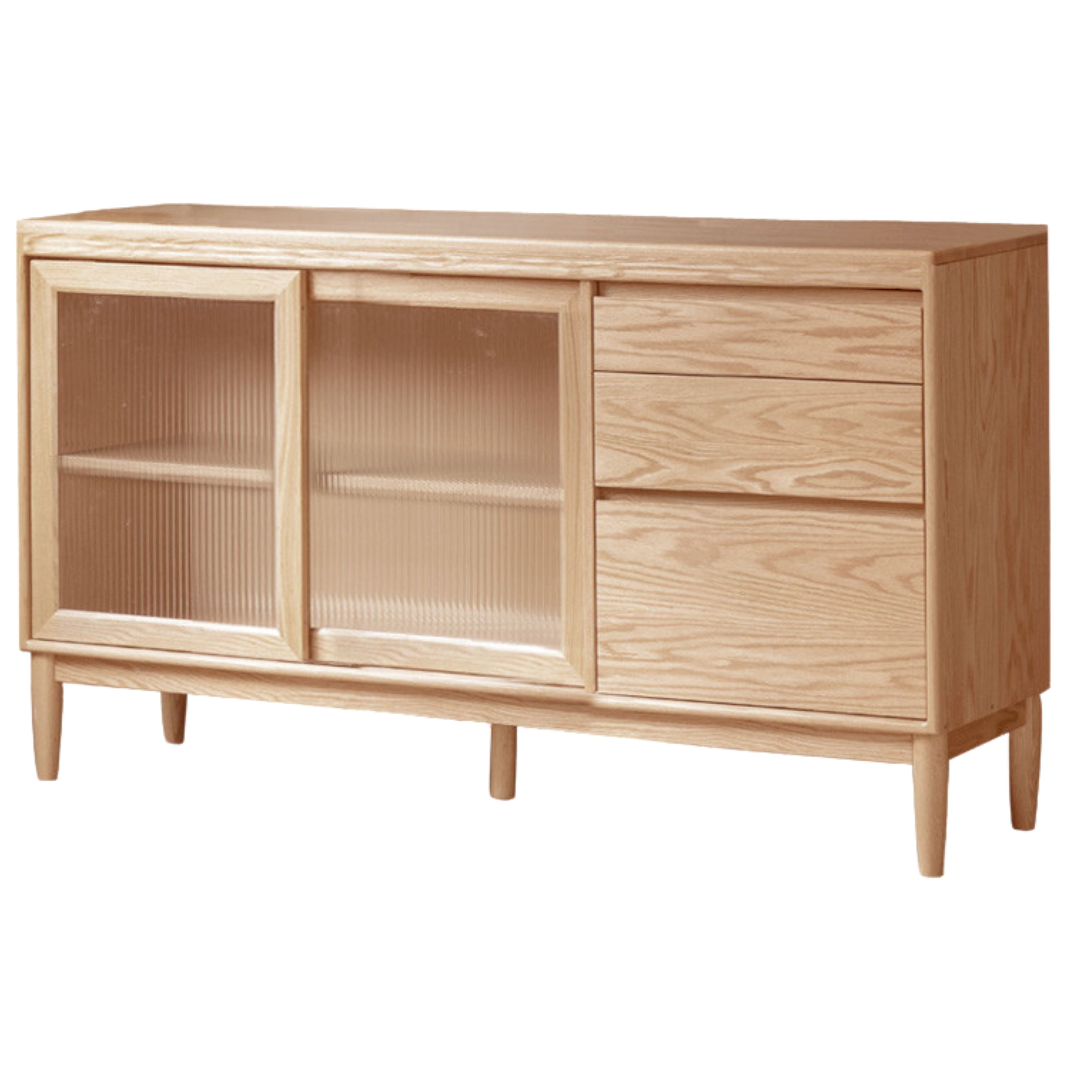 59x17.3x35.4 inch / 150x44.6x90.8 cm /  Natural Wood Color /Ash Ivory White solid wood sideboard with waterproof drawer bottom pad