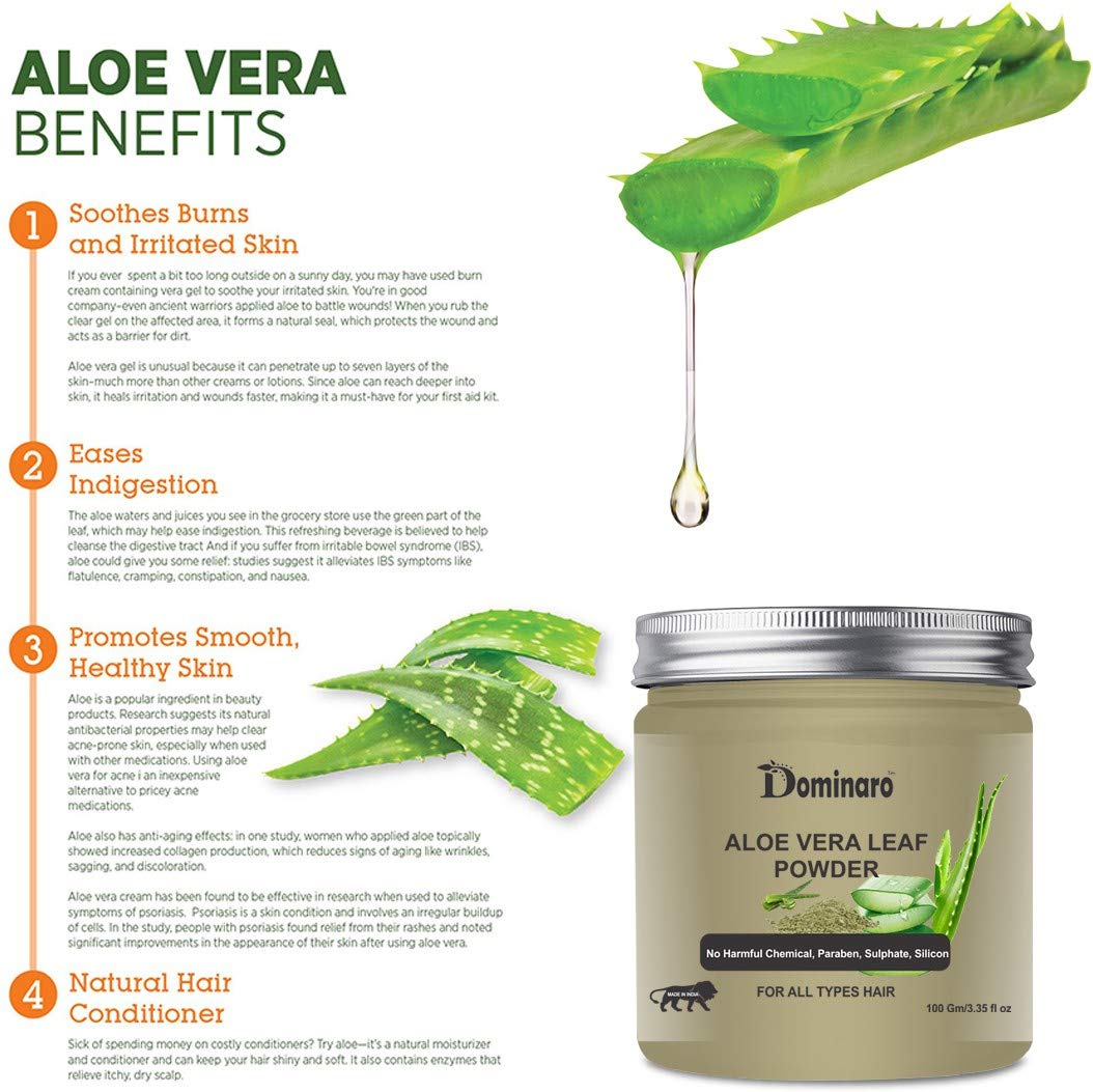 Dominaro 100% Organic Aloe Vera Leaf & Henna Powder for Skin & Hair Care - 2 Jars (200g Total) | Natural Moisturizer, Scalp Treatment & Hair Coloring | Perfect for DIY Beauty & Ayurvedic Remedies