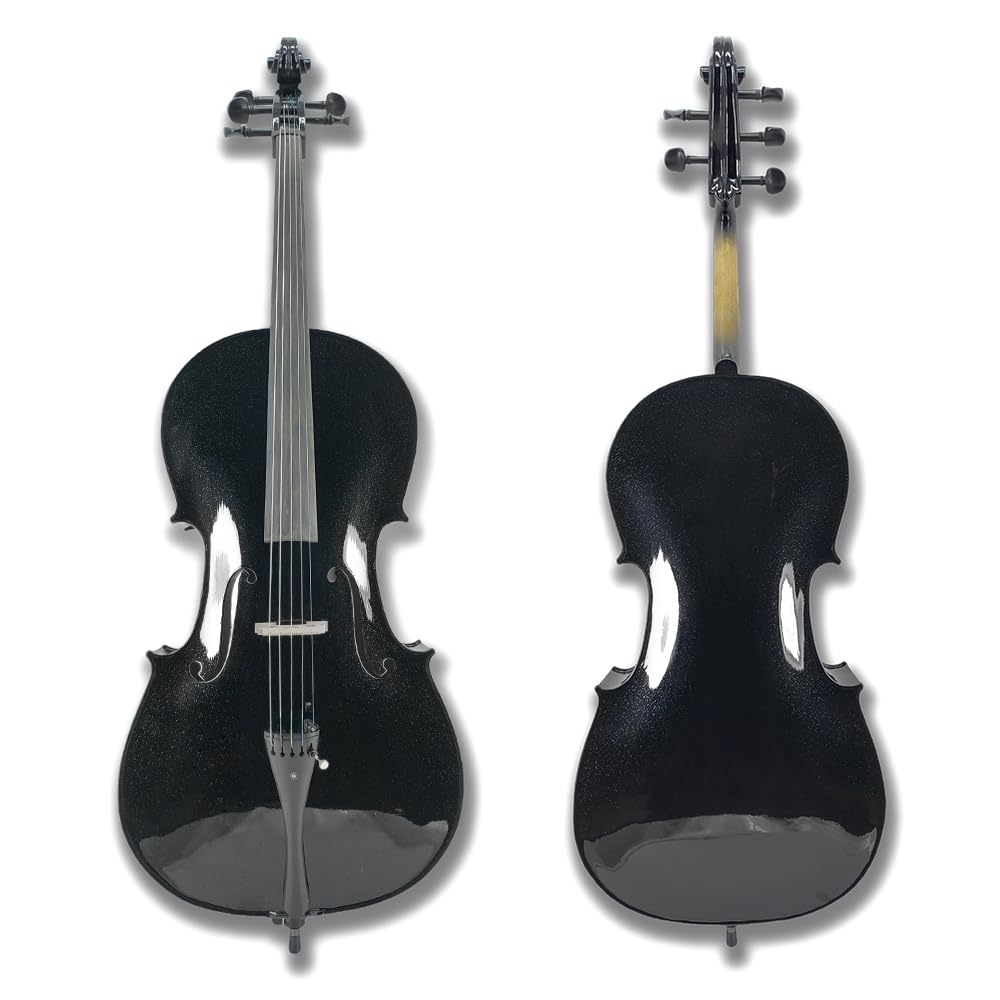 **Handmade 4/4 Acoustic Cello for Students, Beginners & Professionals – Solid Spruce Top, Maple Back – Includes Bag & Bow – 5-String Black Cello – Perfect for Practice, Performances & Orchestras**