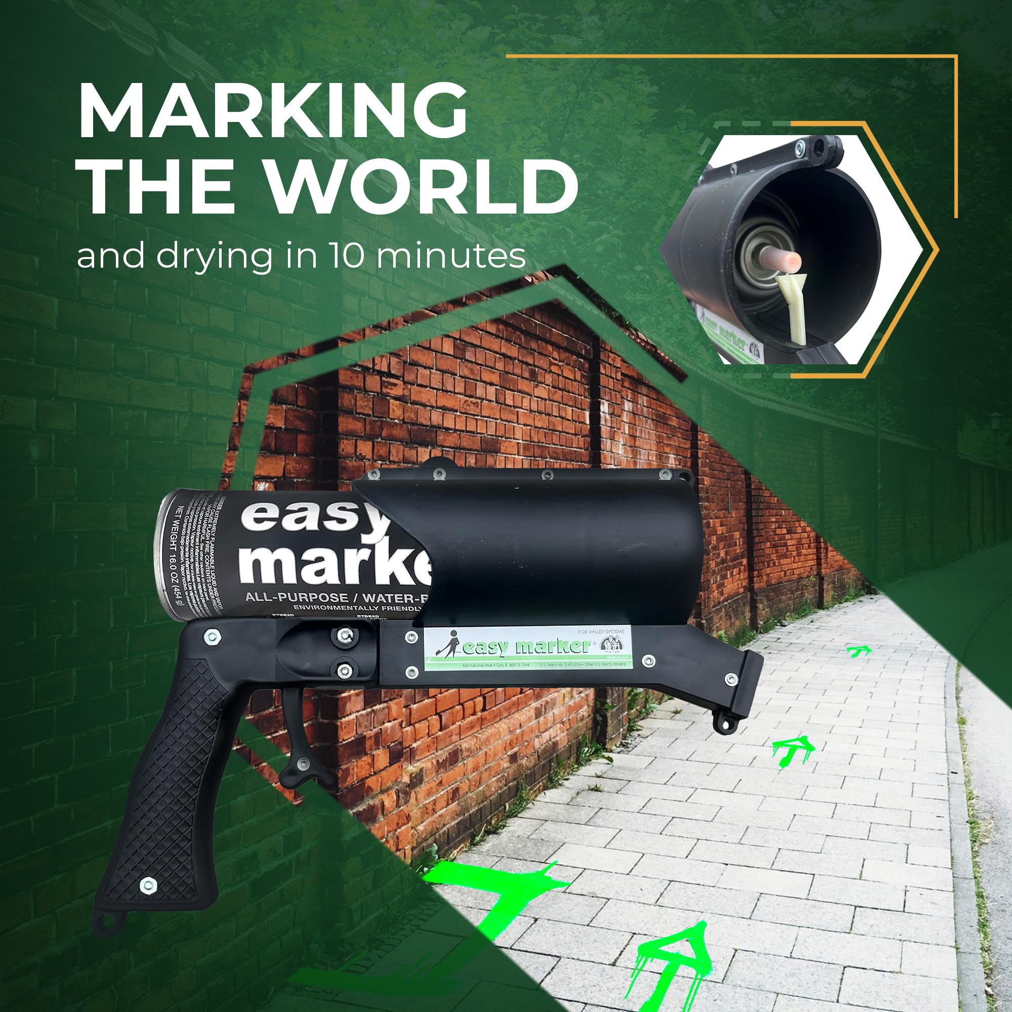 Fox Valley Easy Marker Inverted Utility Marking Spray Paint - 18 oz (Pack of 12), Green APWA - Grass, Tree & Parking Lot Marking Paint for Landscaping, Construction & Road Maintenance