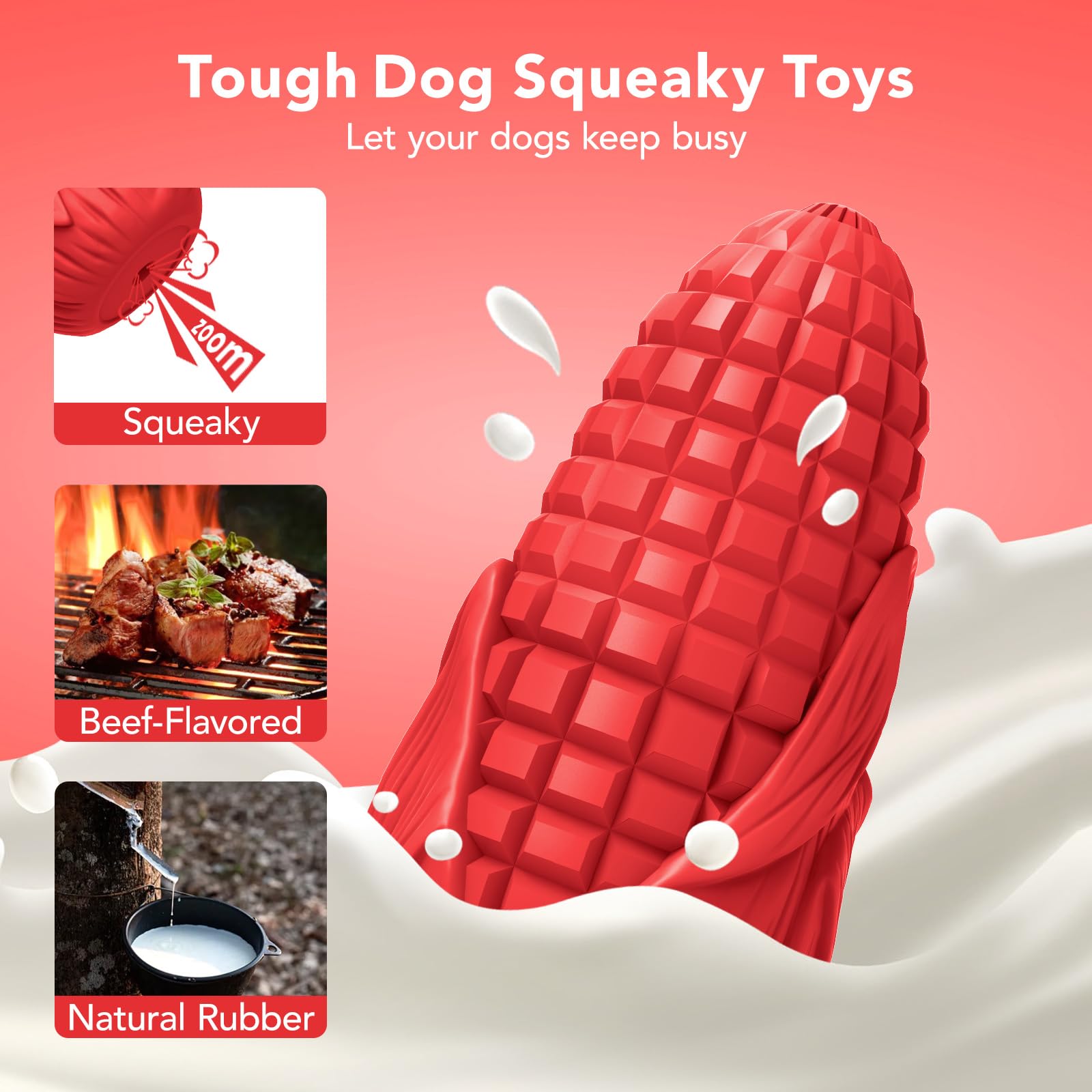 Indestructible Dog Toy for Aggressive Chewers - Squeaky Tough Chew Toy with Bacon Flavor, Durable Teeth Cleaning Toy for Medium & Large Breed Dogs - Keeps Pets Busy & Entertained (Red) - Perfect for Playtime, Training, and Dental Health