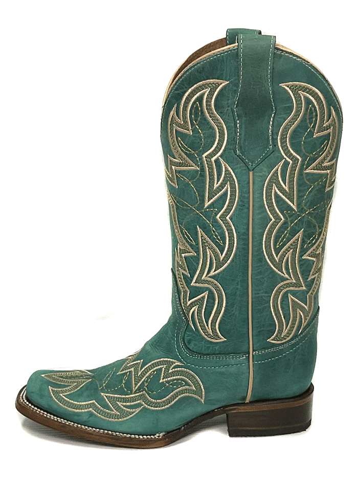 Circle G L5880 Women's Western Boots - Turquoise Embroidery Square Toe Cowgirl Boots for Country Dancing & Rodeo Events