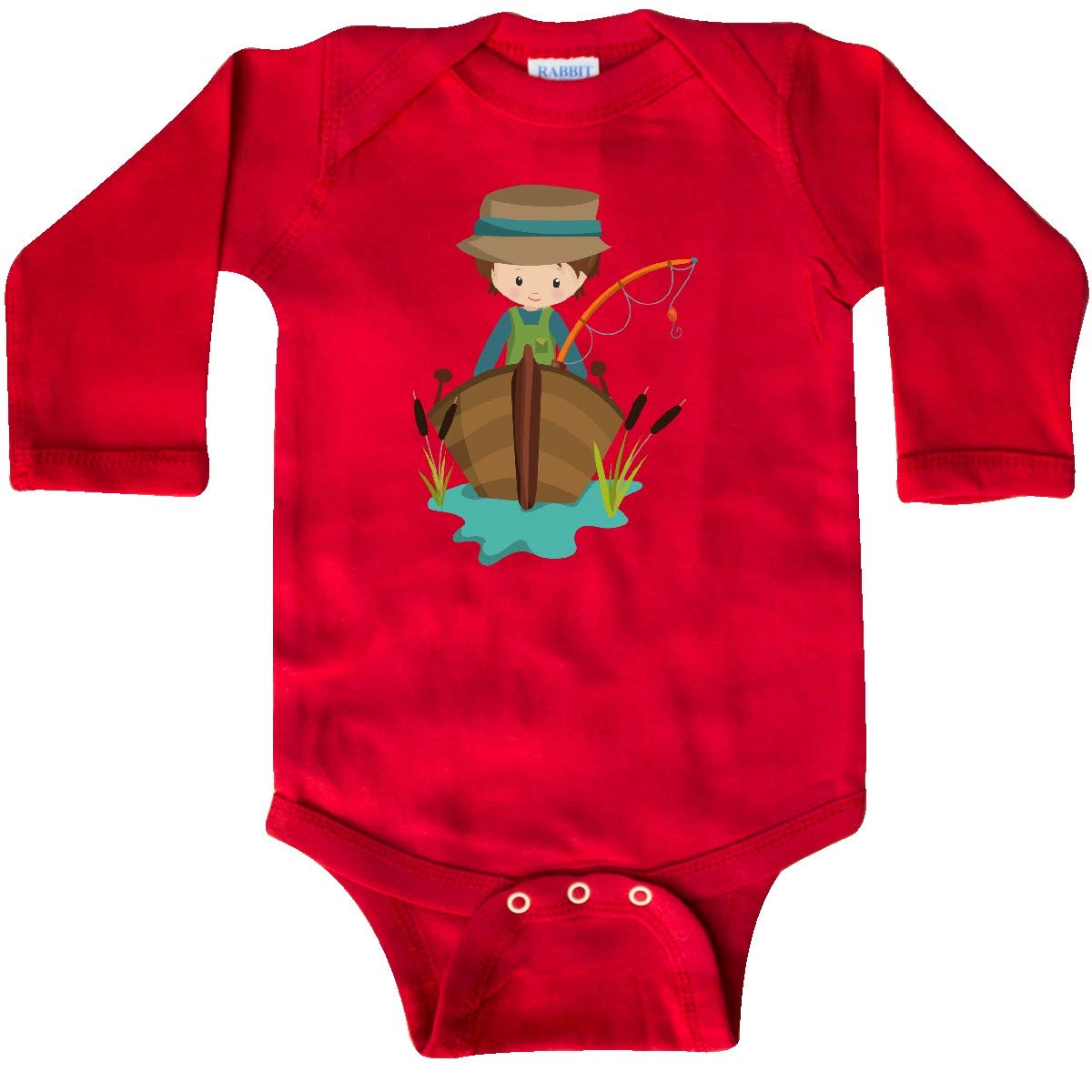 Inktastic Fishing Boy Graphic Tee - Fisherman & Fishing Rod Design - Long Sleeve Creeper for Toddlers - Perfect for Outdoor Adventures & Fishing Trips