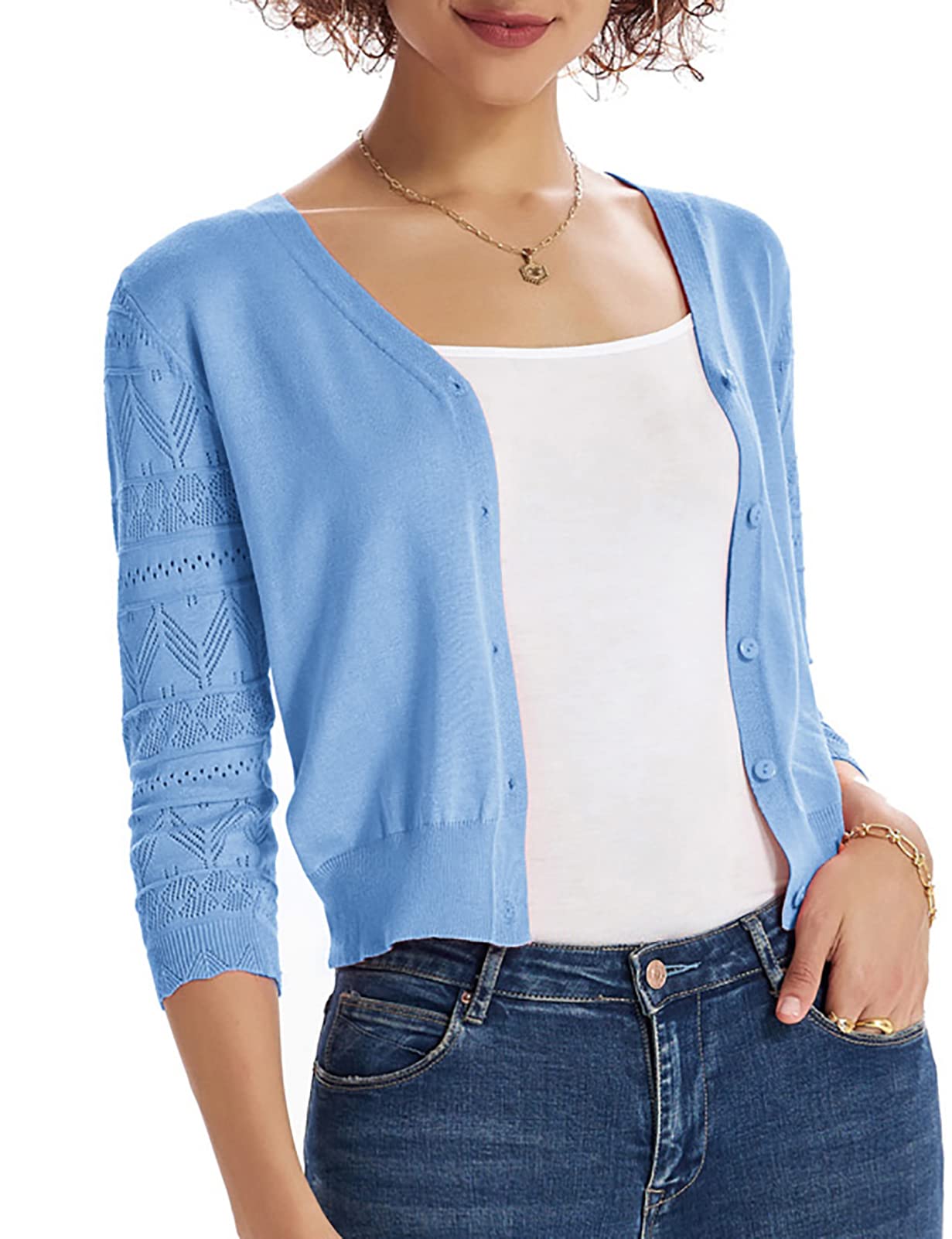 GRACE KARIN Women's V-Neck Button Down Cardigan Sweater - 3/4 Sleeve Lightweight Knit Shrug for Dresses & Office Wear | Perfect for Spring Layering & Casual Outfits