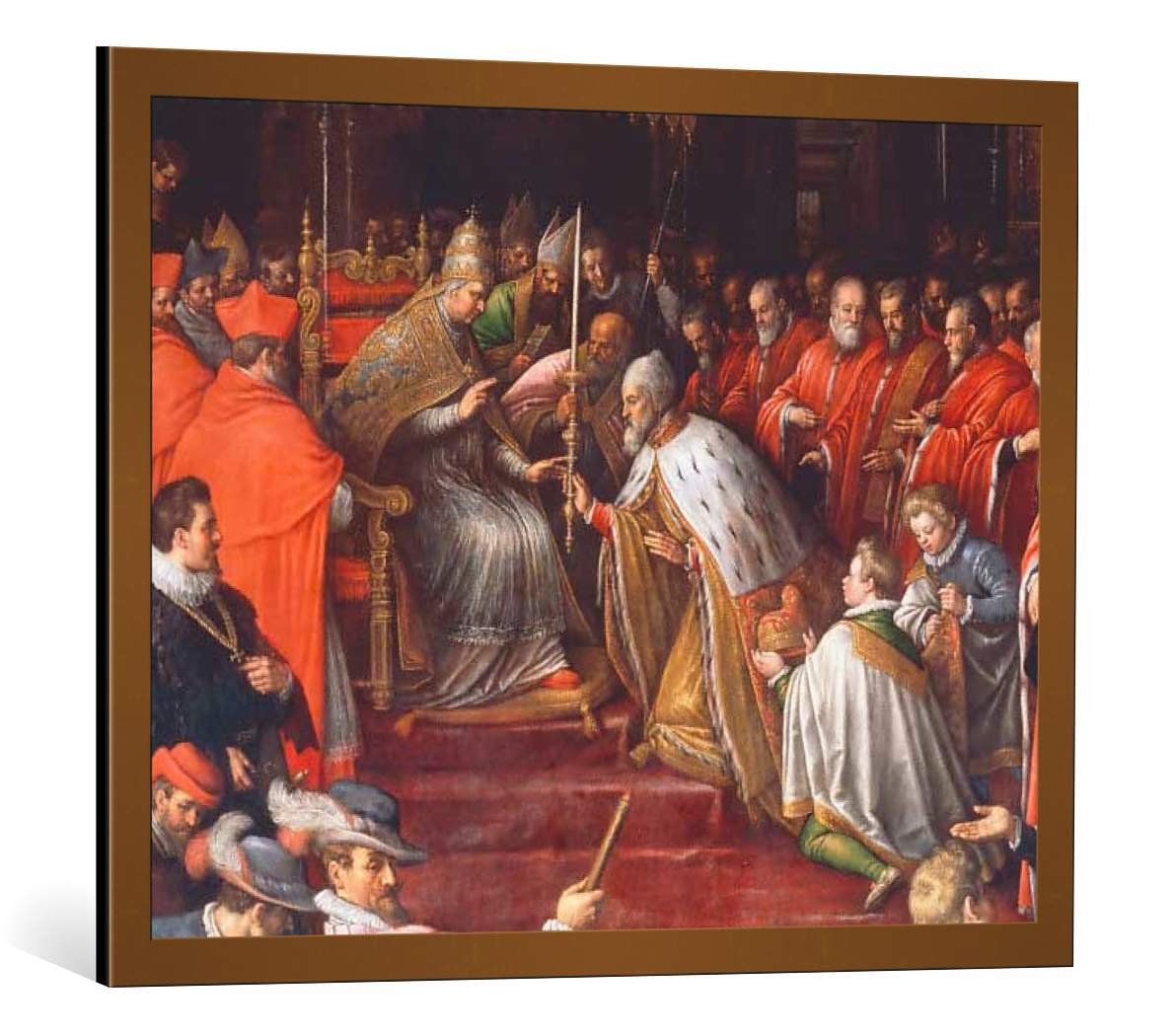 Framed Art Print - Leandro da Ponte Bassano Pope Alexander III Hands Easter Candle to Doge Fine Art Reproduction - 33.5x25.6 inch (85x65 cm) Copper Brushed Frame - Renaissance Religious Painting for Home Decor, Office Wall Art, Gift for Art Lovers