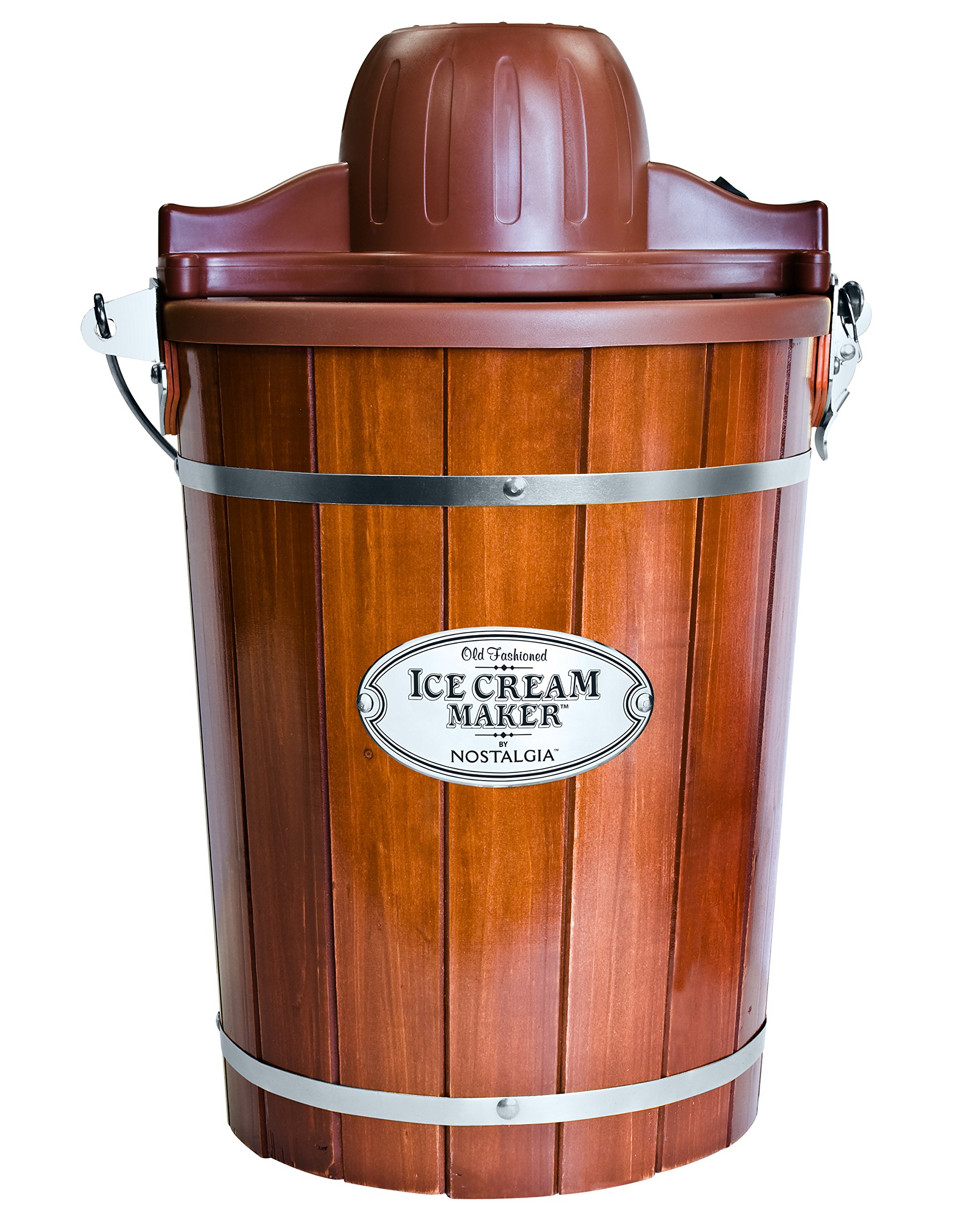 Nostalgia 6-Quart Electric Ice Cream Maker - Soft Serve Machine with Easy-Carry Handle for Homemade Ice Cream, Frozen Yogurt & Gelato (Dark Wood) | Perfect for Parties, Family Gatherings & Summer Treats