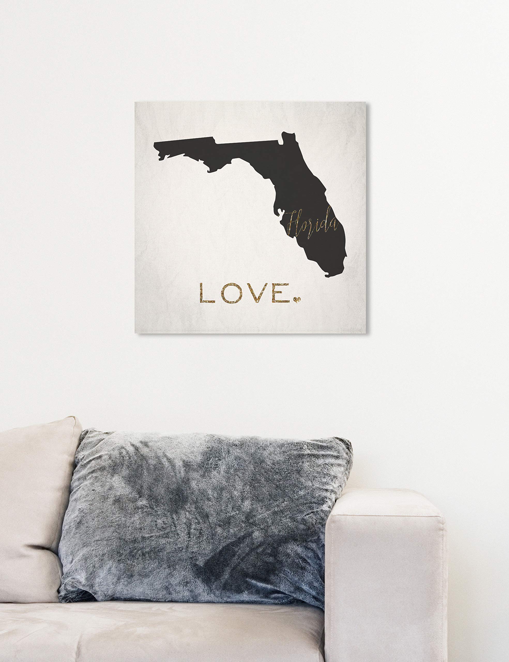 Oliver Gal Artist Co. Florida Love Map Wall Art - 16x16 Inch Black & Gold Canvas Print for Home Decor | Perfect for Living Room, Bedroom & Office Wall Art