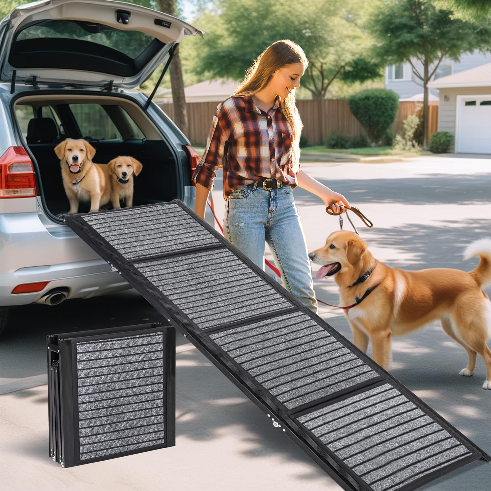 Extra Long 180cm & Extra Wide 50cm Foldable Dog Ramp for Large Breeds - Heavy Duty 150kg Capacity Pet Stairs with Non-Slip Surface - Portable Car Ramp for SUV, Truck & Vehicle Access - Perfect for Elderly Dogs, Post-Surgery Recovery & Daily Pet Transportation