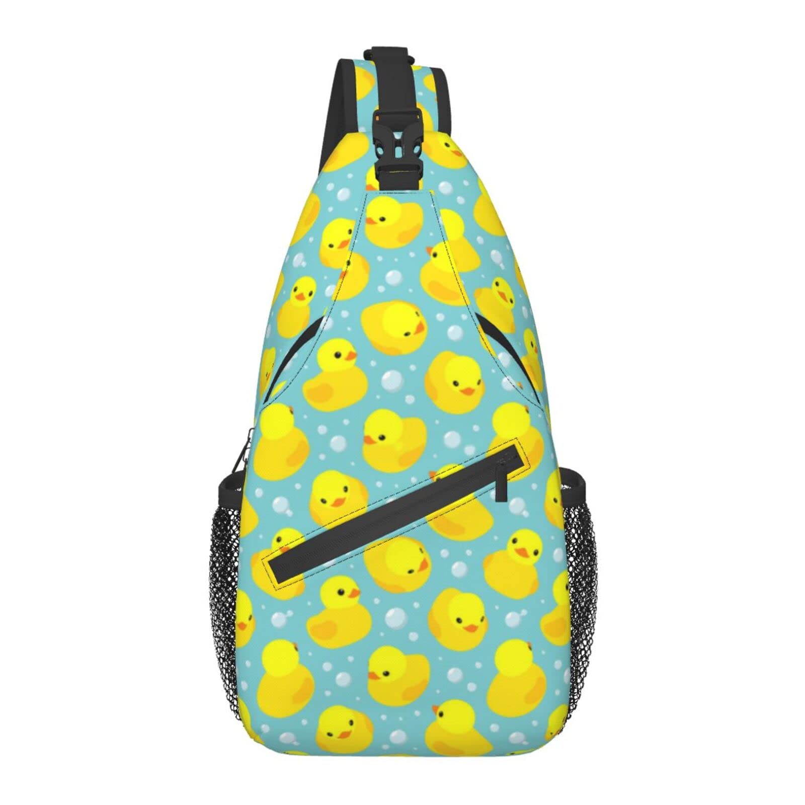 Stylish Cartoon Rubber Duck Crossbody Sling Backpack - Large Waterproof Daypack with Bottle Holder for Gym, Travel & Hiking - Perfect Unisex Chest Bag for Outdoor Adventures & Daily Use