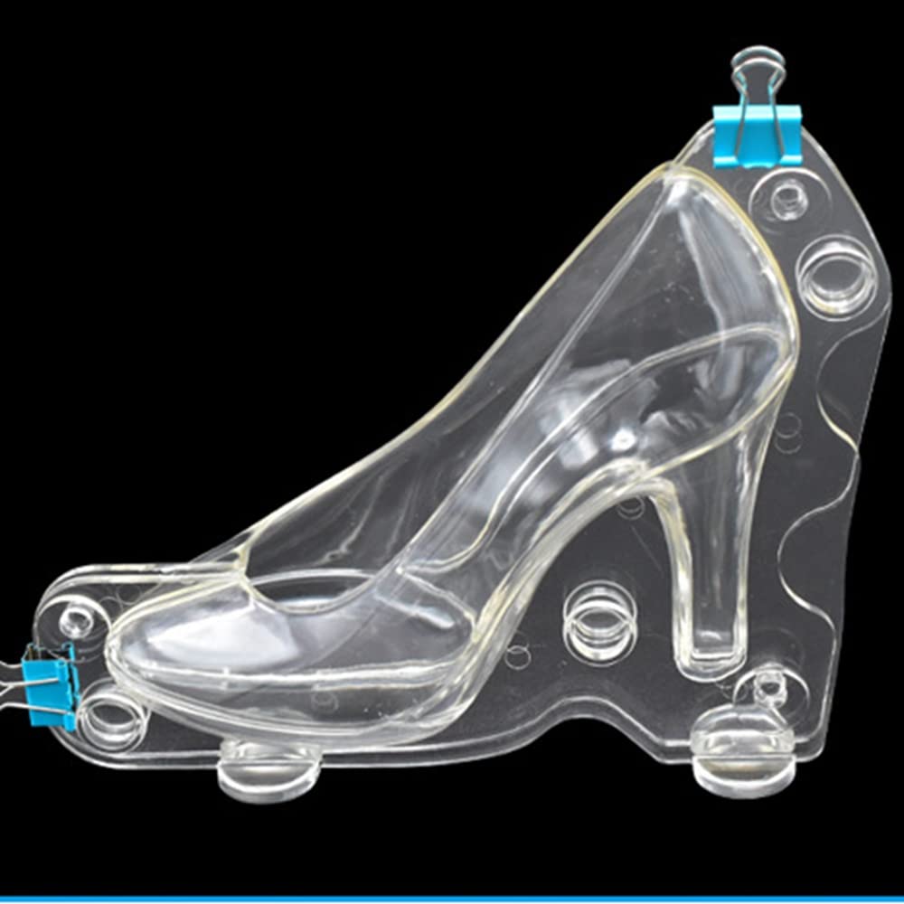 TUKE 3D Polycarbonate High Heel Shoe Chocolate Molds with Clips - DIY Crystal Jelly Candy Cake Decoration, Fondant Baking Tool (6.8 x 6 x 1.96 Inch) - Perfect for Birthday Parties, Wedding Desserts & Home Baking Creations