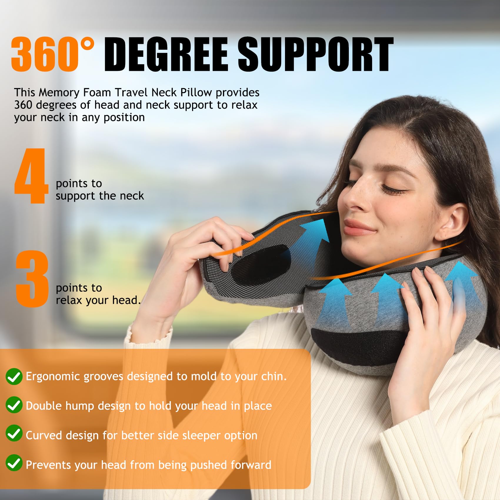 Memory Foam Neck Travel Pillow - Ergonomic Support for Airplanes, Offices & Cars - Portable Headrest for Comfortable Sleep - Perfect for Long Flights, Road Trips & Work Breaks