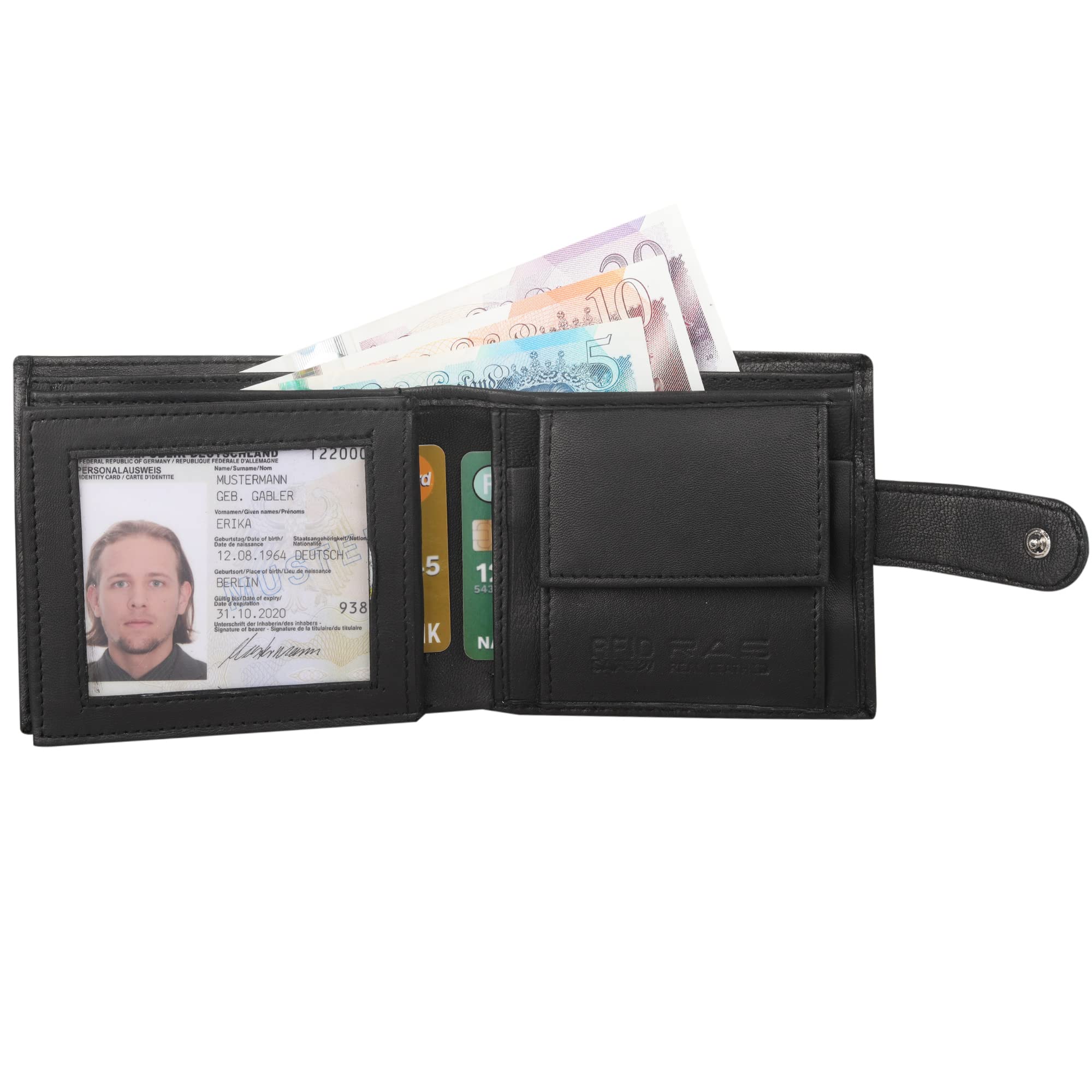 Premium RFID Blocking Genuine Leather Men's Wallet - Slim Bifold Billfold with Coin Pocket & Multiple Card Slots - Ideal for Everyday Carry, Travel & Business (Black)