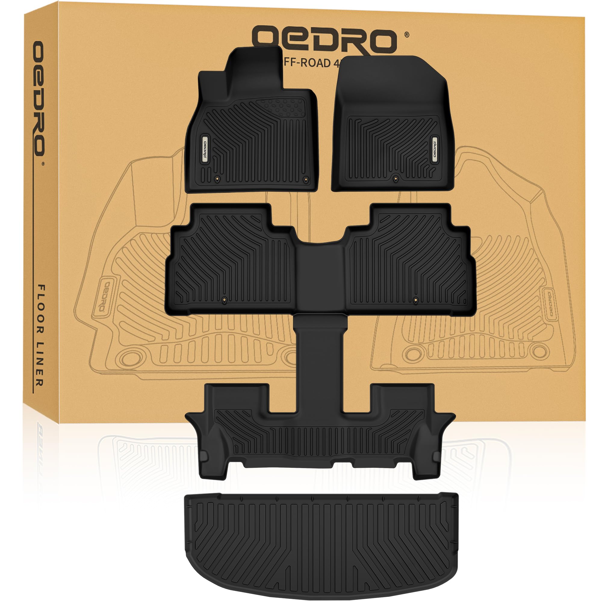OEDRO All-Weather Custom Fit Floor Mats for 2020-2025 Kia Telluride - 3 Row & Cargo Liner Set with 2nd Bucket Seats (No Center Console) | Durable Car Floor Protection for SUVs, Family Road Trips & Winter Driving
