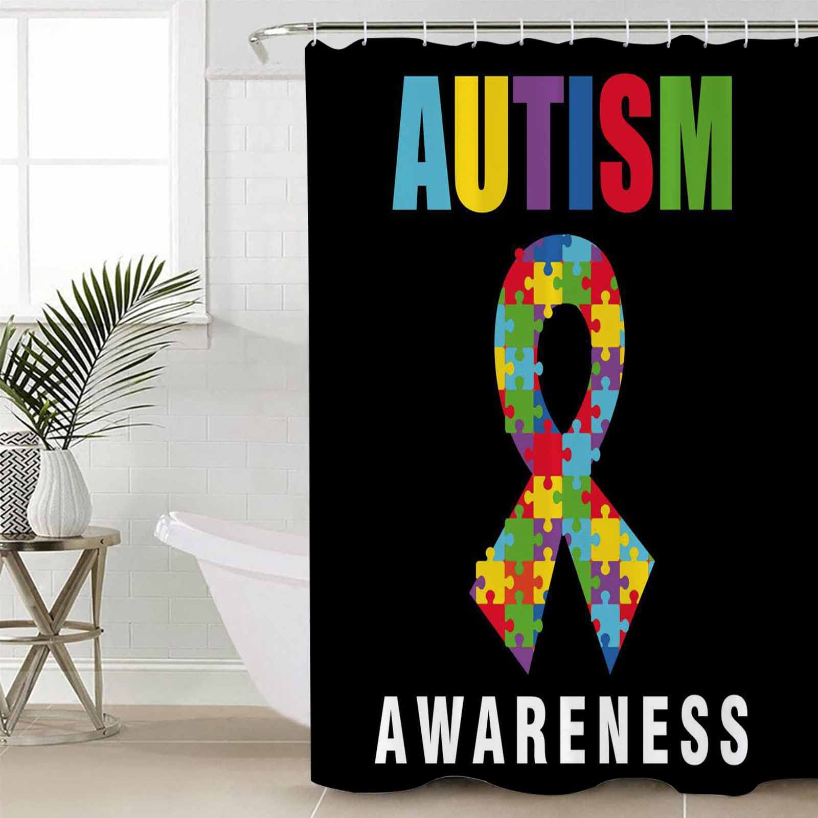 Autism Awareness Puzzle Shower Curtain Set - 36x78 Inch Waterproof Polyester Bathroom Decor with Hooks | Colorful Cartoon Design for Kids & Adults | Perfect for Autism Support, Sensory Rooms, and Unique Bathroom Themes