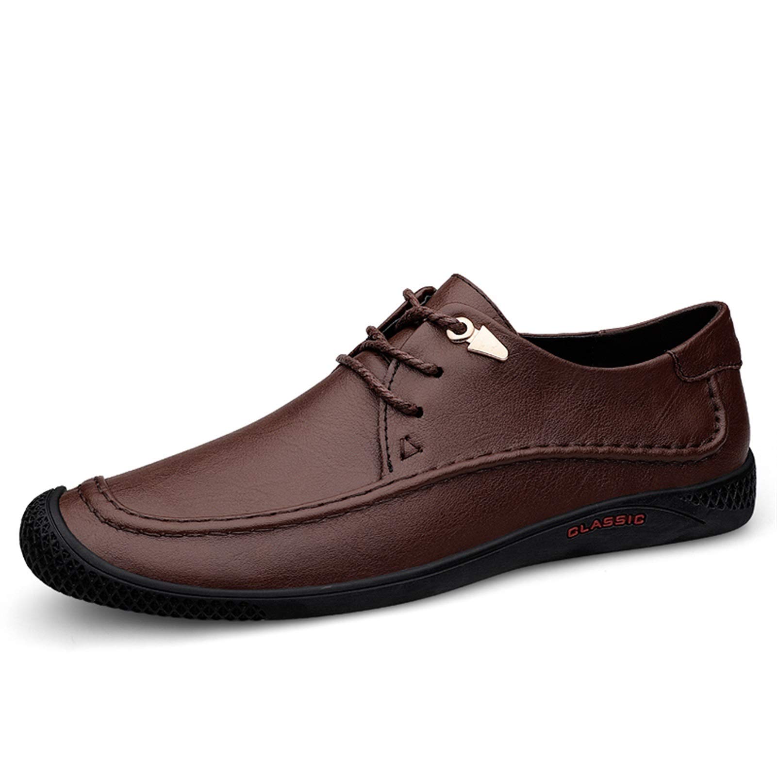 Premium Men's Leather Dress Shoes - Oxford Lace-Up Derby Business Shoes with Anti-Slip Block Heel (Dark Brown, Size 6) | Perfect for Office, Weddings & Formal Occasions