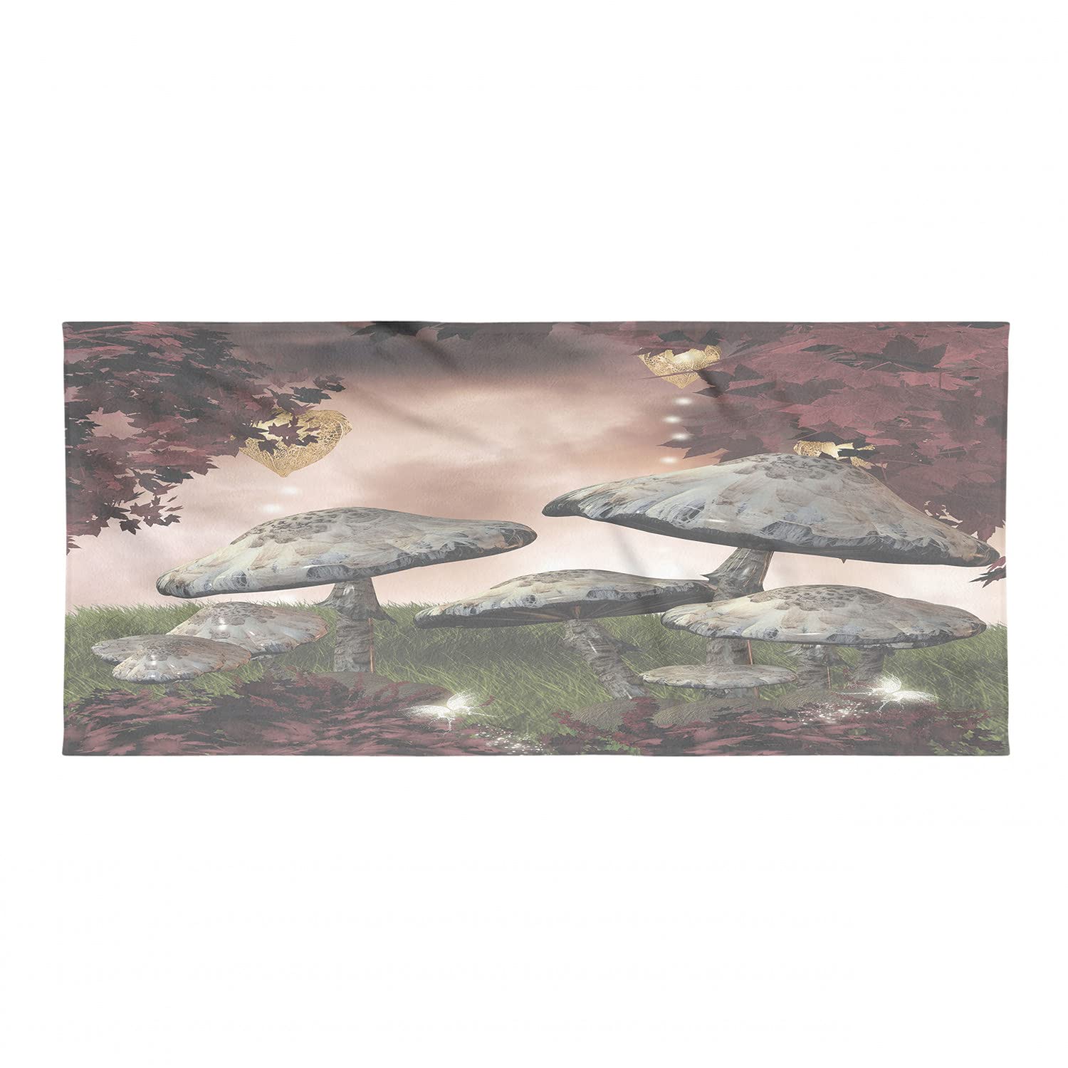 Ambesonne Fantasy Camping Towel - Enchanted Forest Design with Mushrooms & Fairies - Quick Dry Lightweight Microfiber Towel for Backpacking, Hiking, Travel - Ultra Compact & Absorbent (Maroon Grey) - Perfect for Outdoor Adventures, Beach Trips & Gym Use