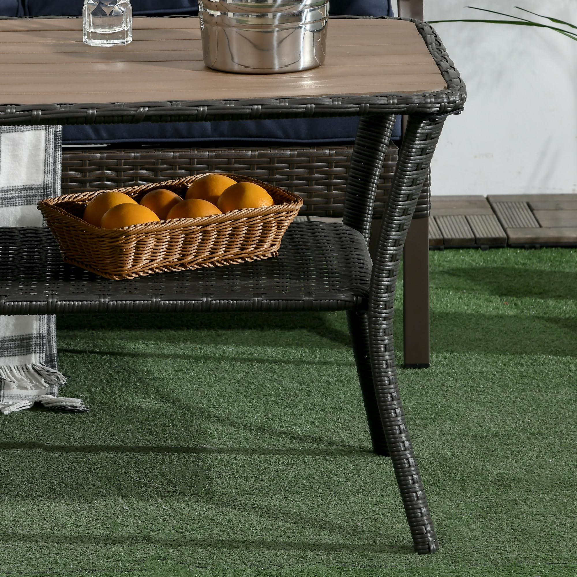 Outsunny PE Rattan Coffee Table with Storage Shelf - Hand-Woven Wicker Outdoor Side Table - 2-Tier Storage Design with Durable WPC Top - Perfect for Garden, Patio, Porch & Backyard - Mixed Brown Finish - Ideal for Outdoor Entertaining & Relaxation