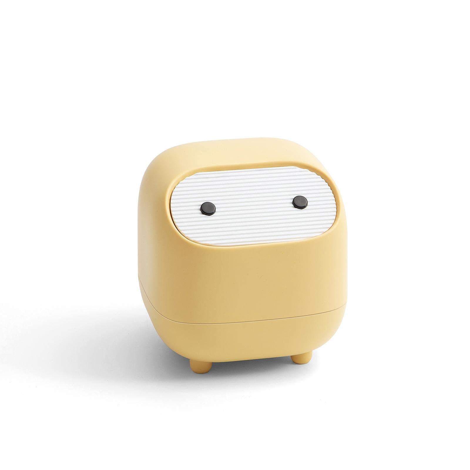 Mini Trash Can with Lid - Cute Ninja Design Small Plastic Garbage Bin for Office, Bathroom, Vanity & Coffee Table | Perfect for Desk Organization & Home Decor (Yellow)