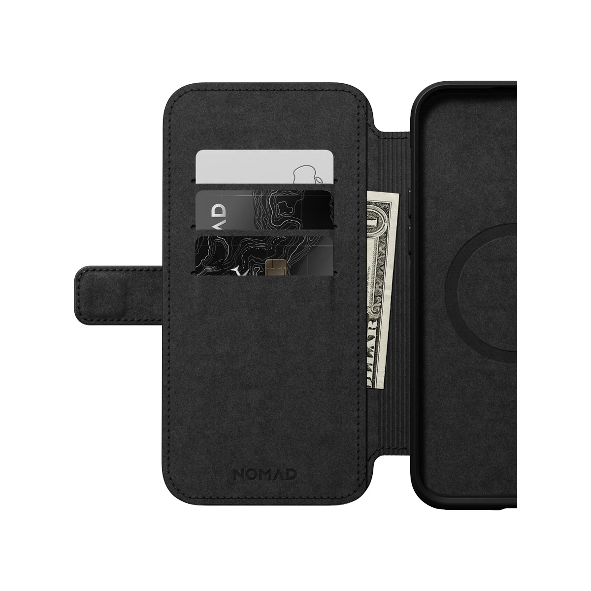 Premium NOMAD Modern Leather Folio Case for iPhone 14 Plus - Genuine Black Leather Phone Cover with Card Slots | Perfect for Business Professionals & Travel Protection