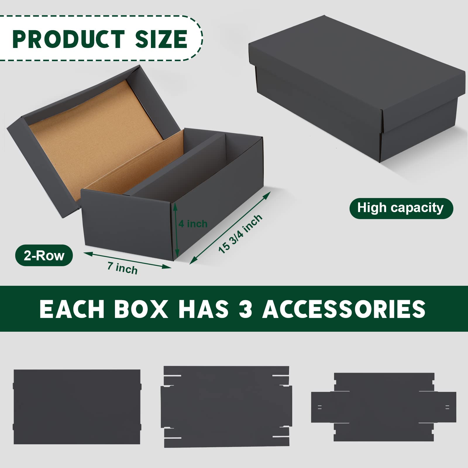 Yahenda 8-Pack Black Cardboard Trading Card Storage Box - Holds 1600 Standard Size Cards with 2 Rows for Baseball, Football, Basketball & Hockey Cards - Perfect for Sports Card Collectors & TCG Game Organizers