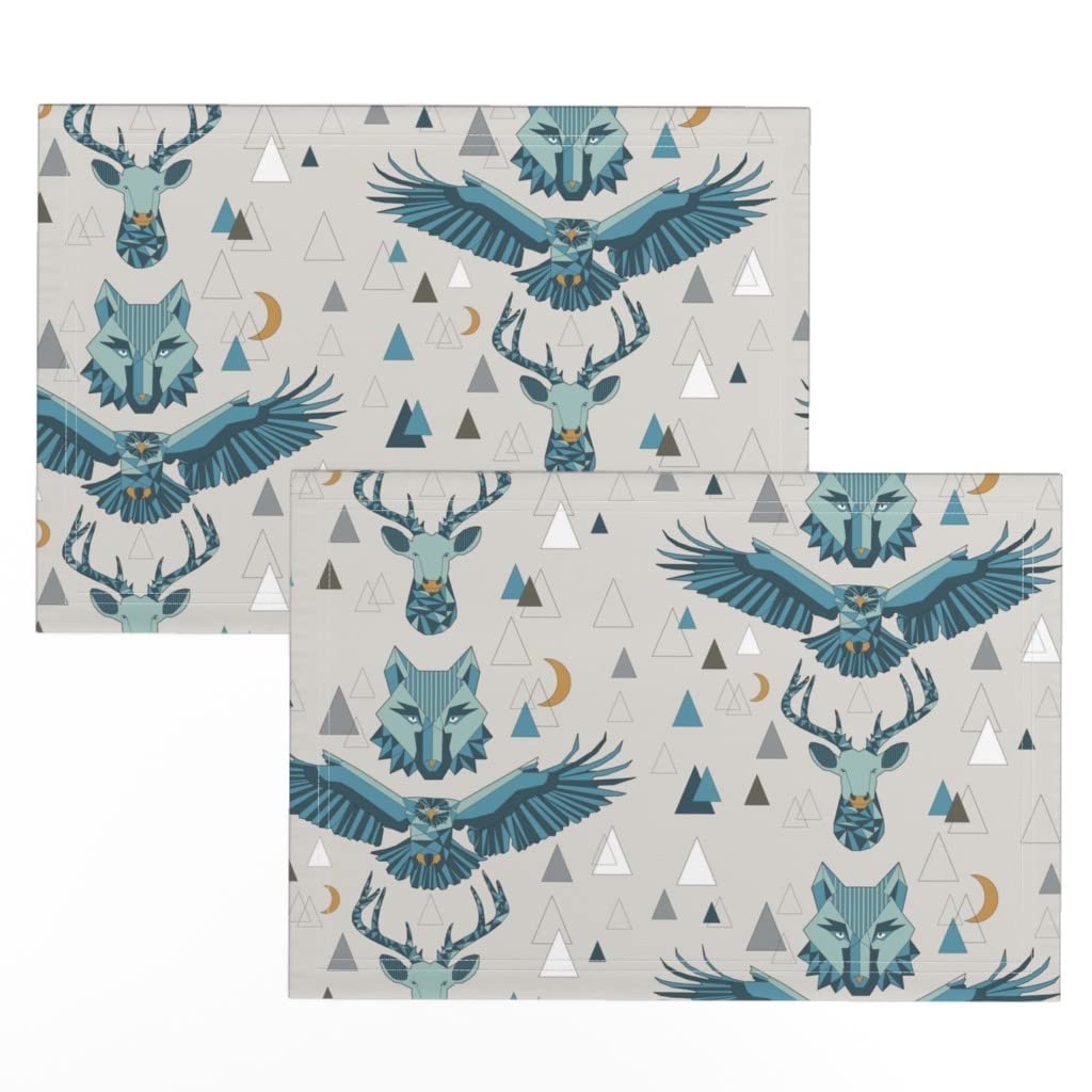 Premium Linen Cotton Canvas Placemats Set of 2 - Stars Mountains Geometric Wolf Stag Animal Print Table Mats for Dining Room Decor, Kitchen Table Setting & Kids Birthday Party