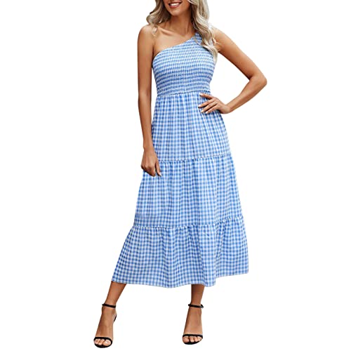 Women's One Shoulder Bodycon Cocktail Dress - Sleeveless Summer Party Midi Dress in Blue (Size S) | Perfect for Night Out, Club, Date Night & Casual Wear